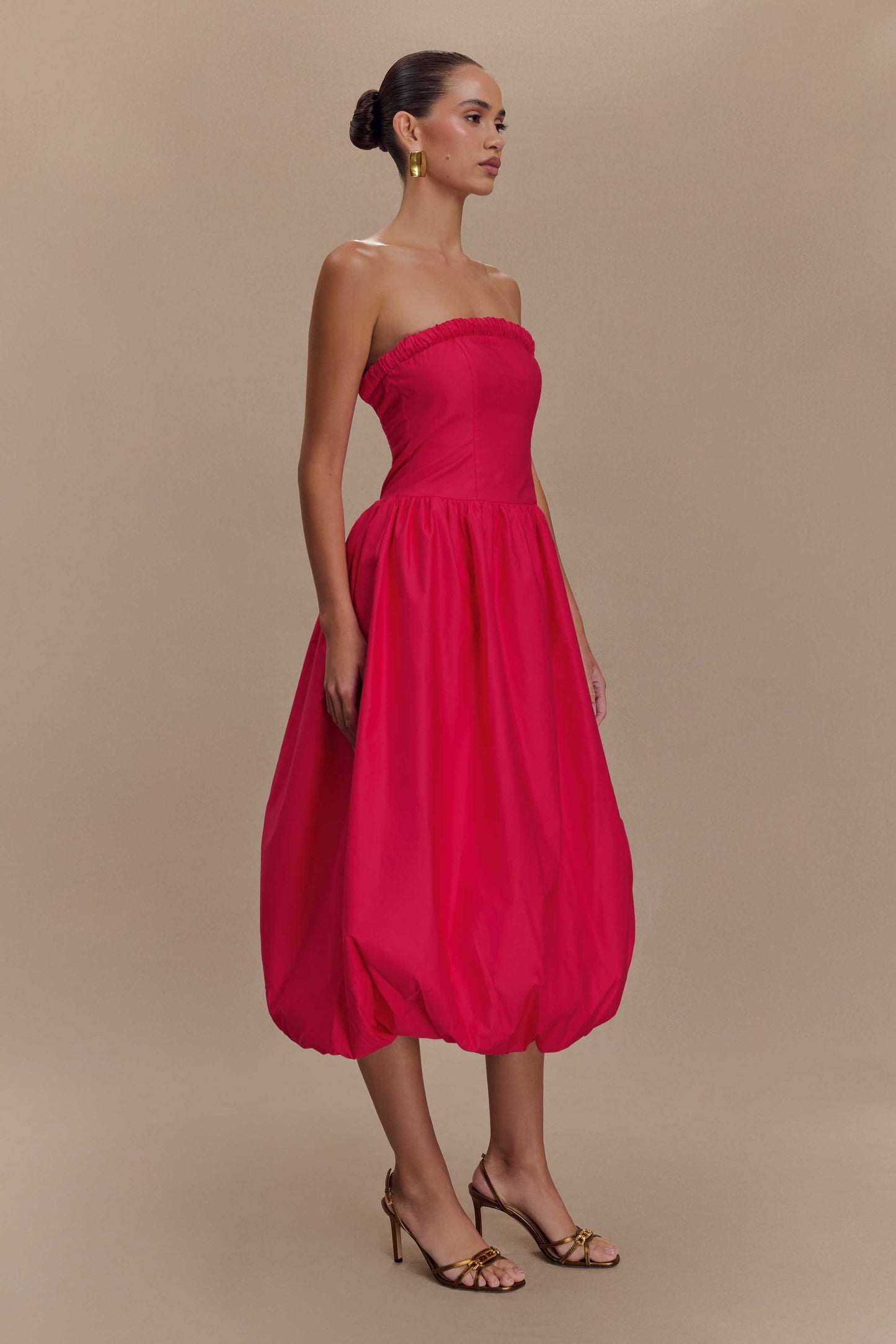 Robe midi à manches bouffantes Dulce - Framboise