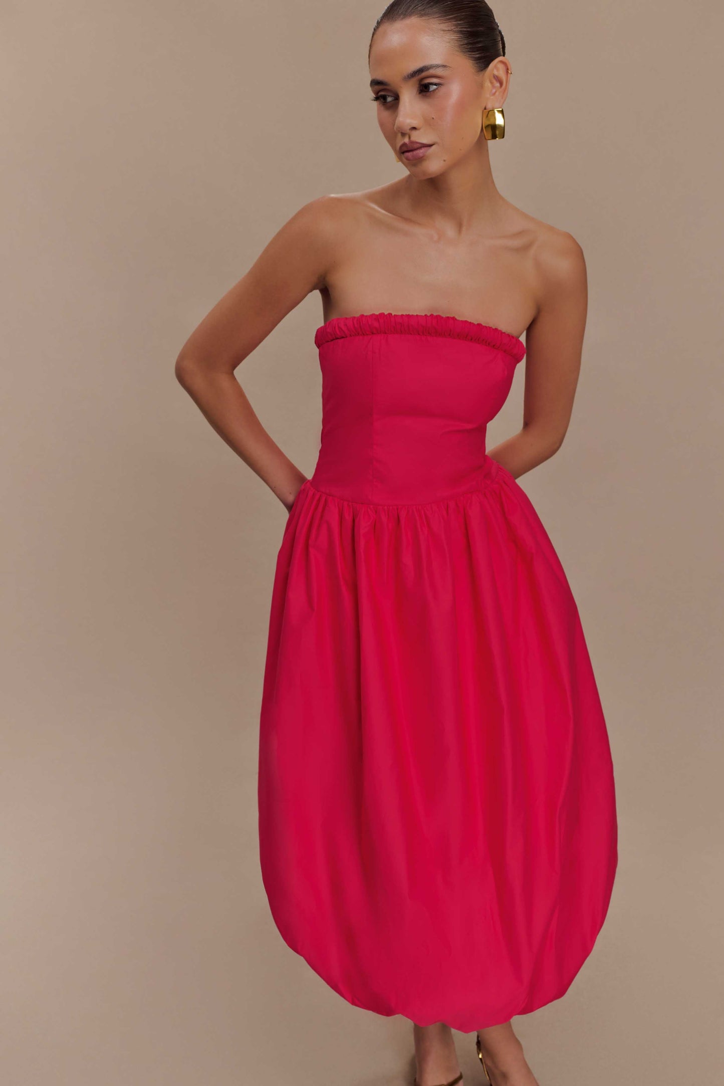 Robe midi à manches bouffantes Dulce - Framboise