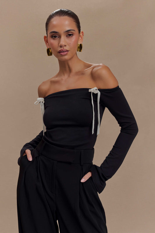 Top en jersey scuba contrasté Marlene - Noir/Blanc