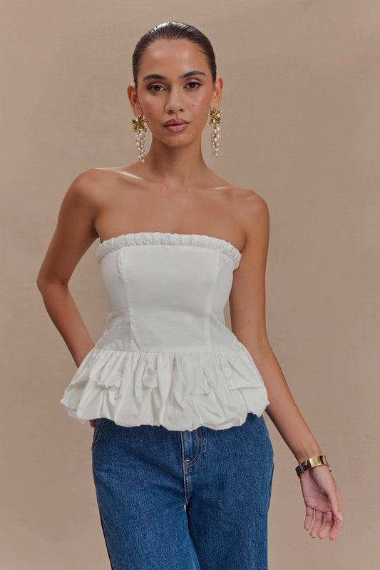 Top sans bretelles à volants Cora - Blanc