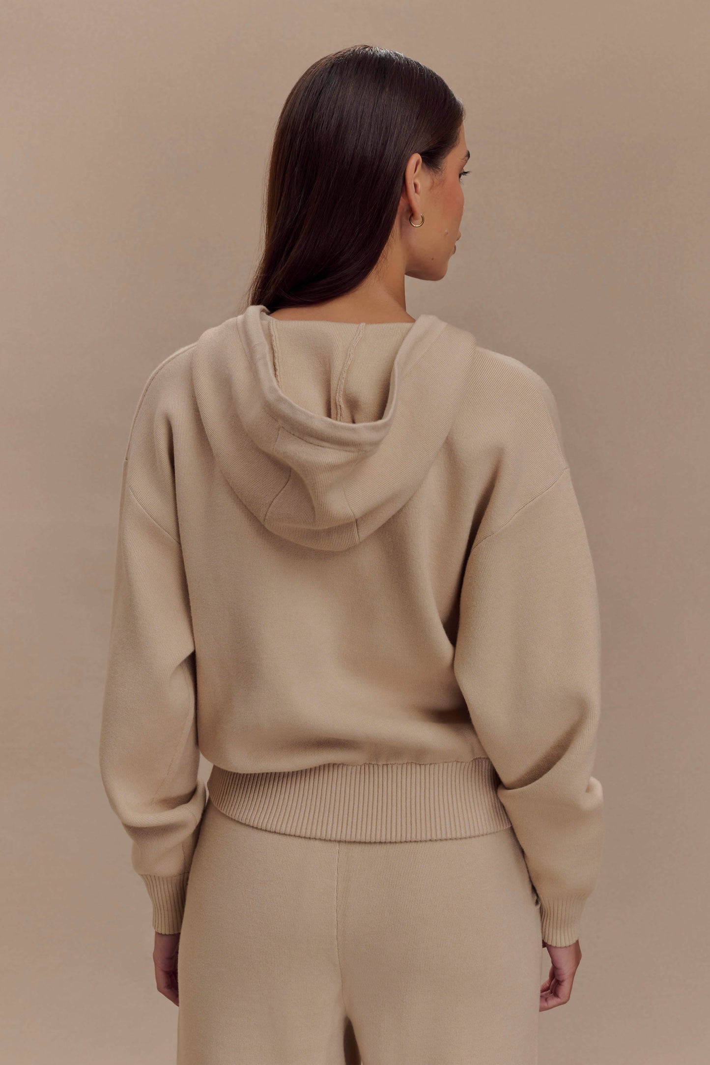 Sweat à capuche en tricot avec fermeture éclair - Camel