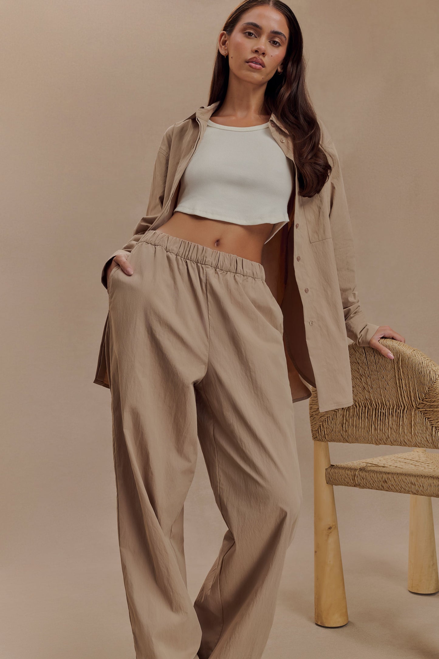Pantalon large en coton Campbell - Sable