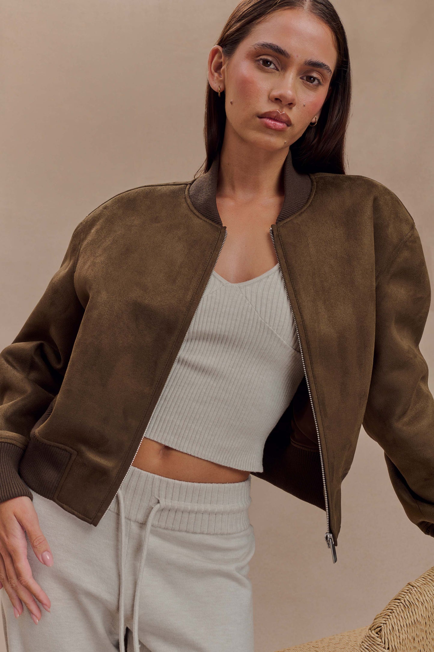 Veste bomber en daim Rudy - Chocolat