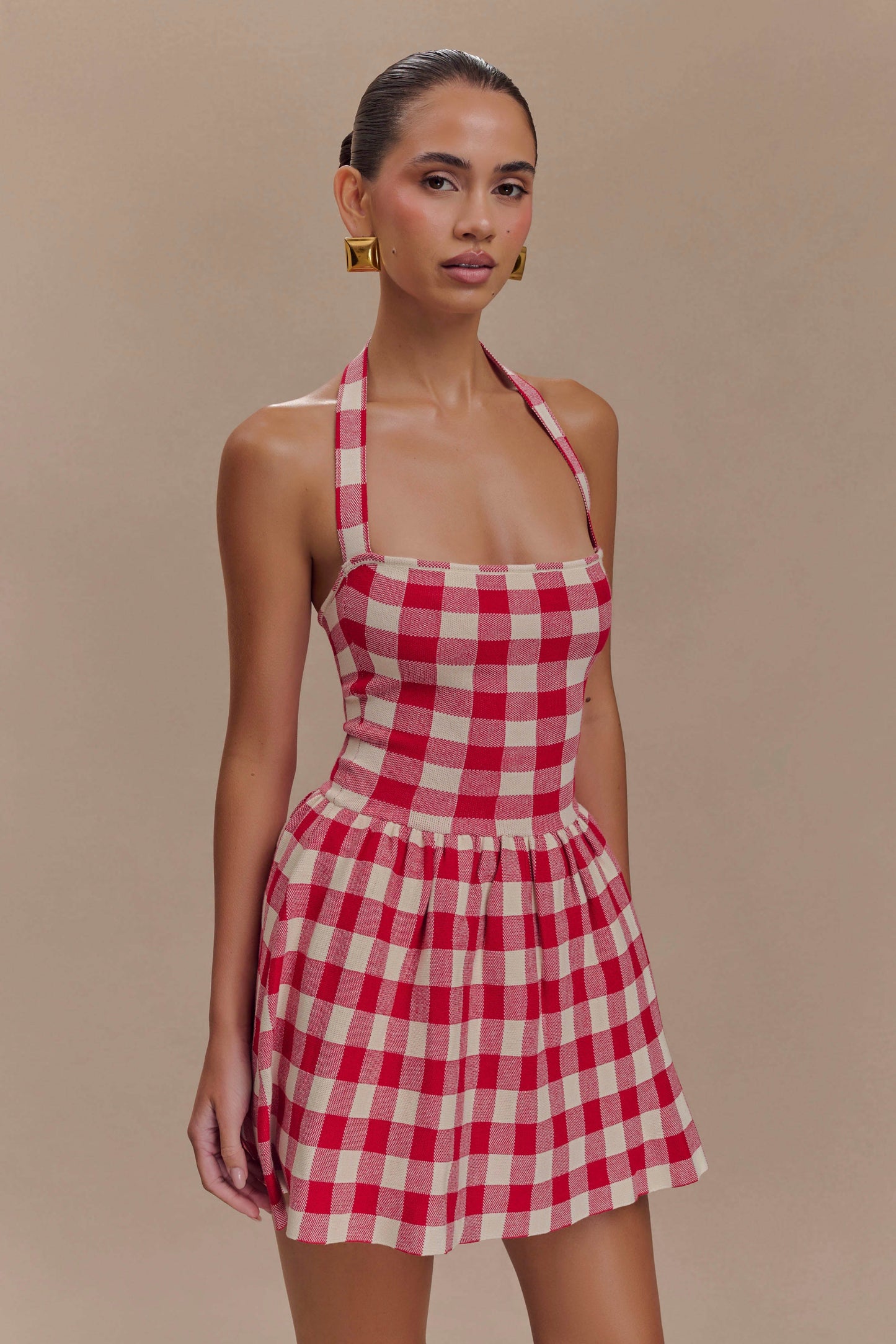 Mini-robe en jersey à bretelles Lindsay - carreaux rouges