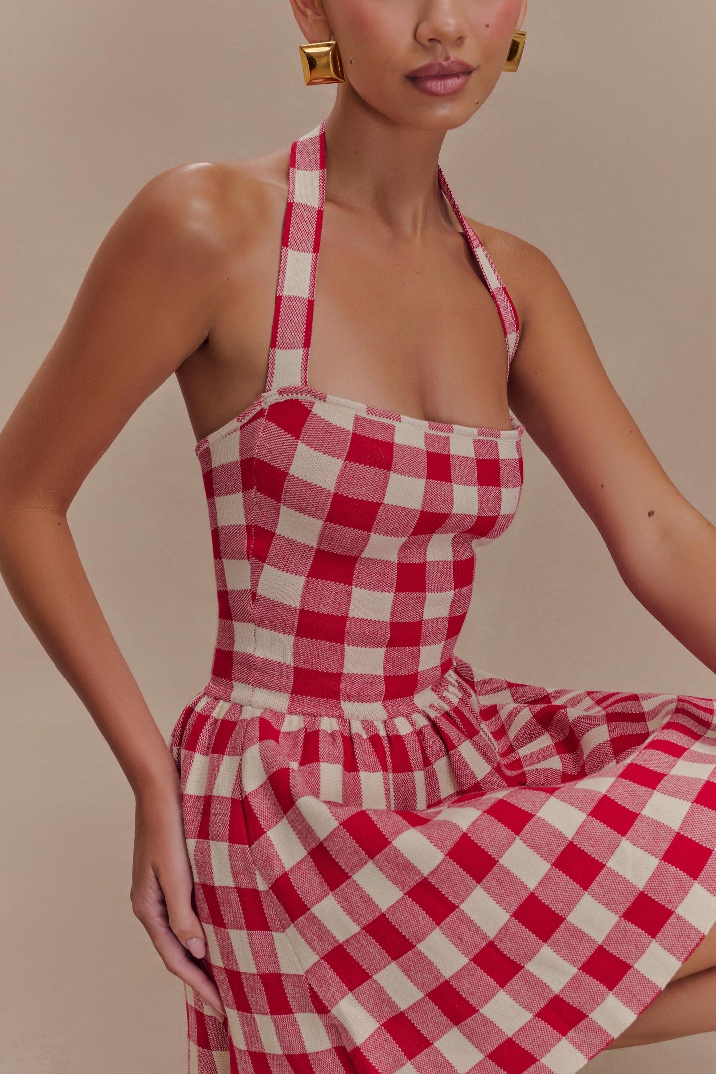 Mini-robe en jersey à bretelles Lindsay - carreaux rouges
