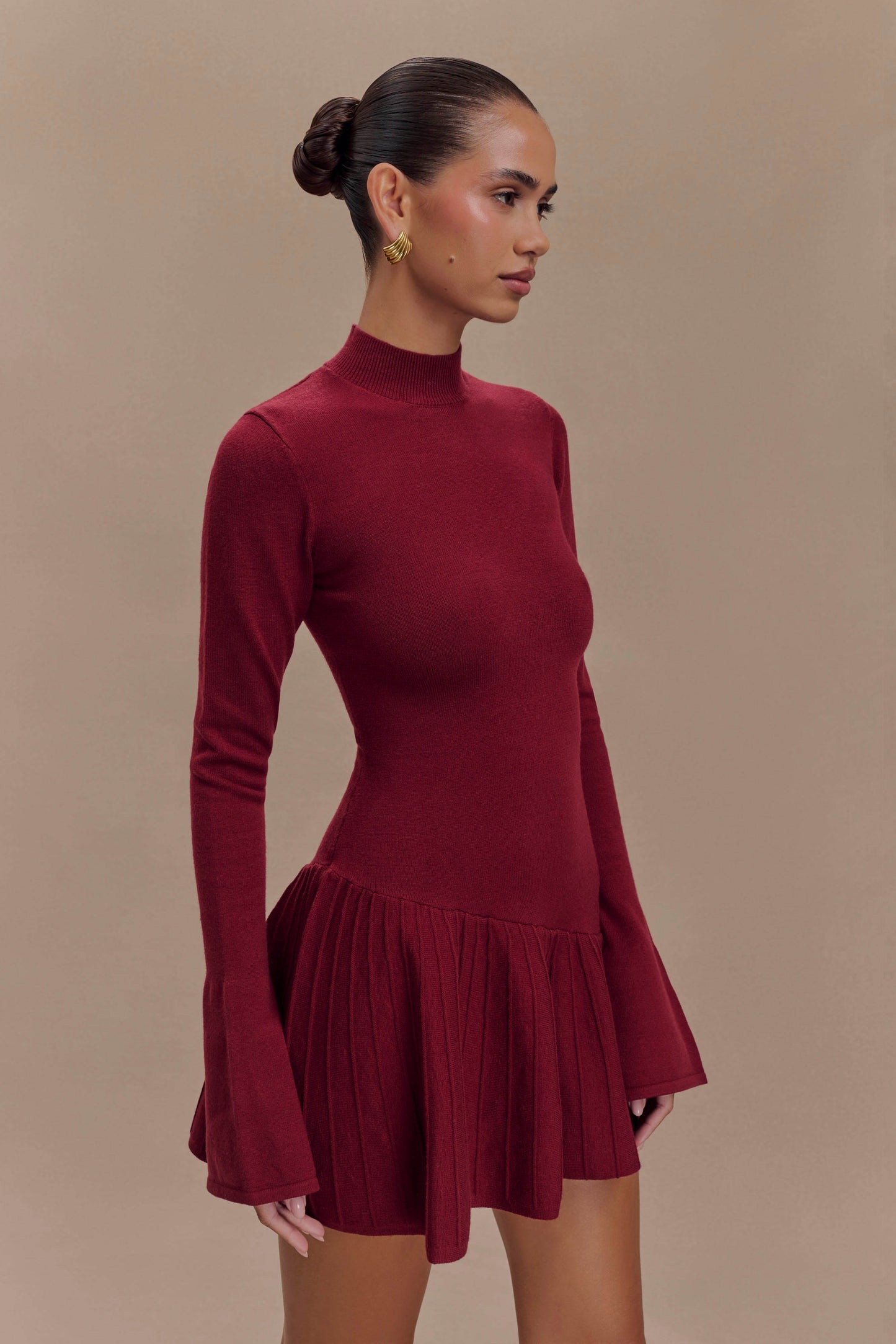 Mini-robe en tricot Blair à plis - Merlot