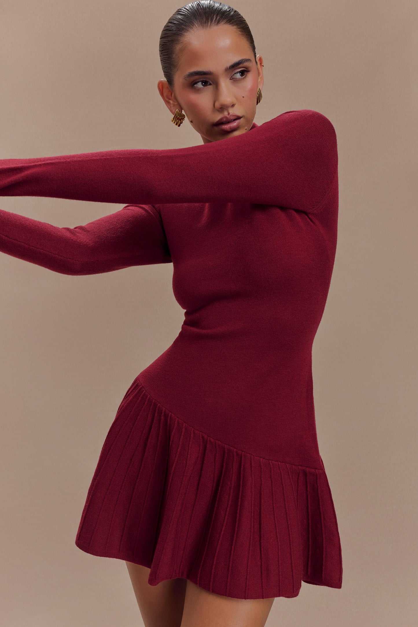 Mini-robe en tricot Blair à plis - Merlot