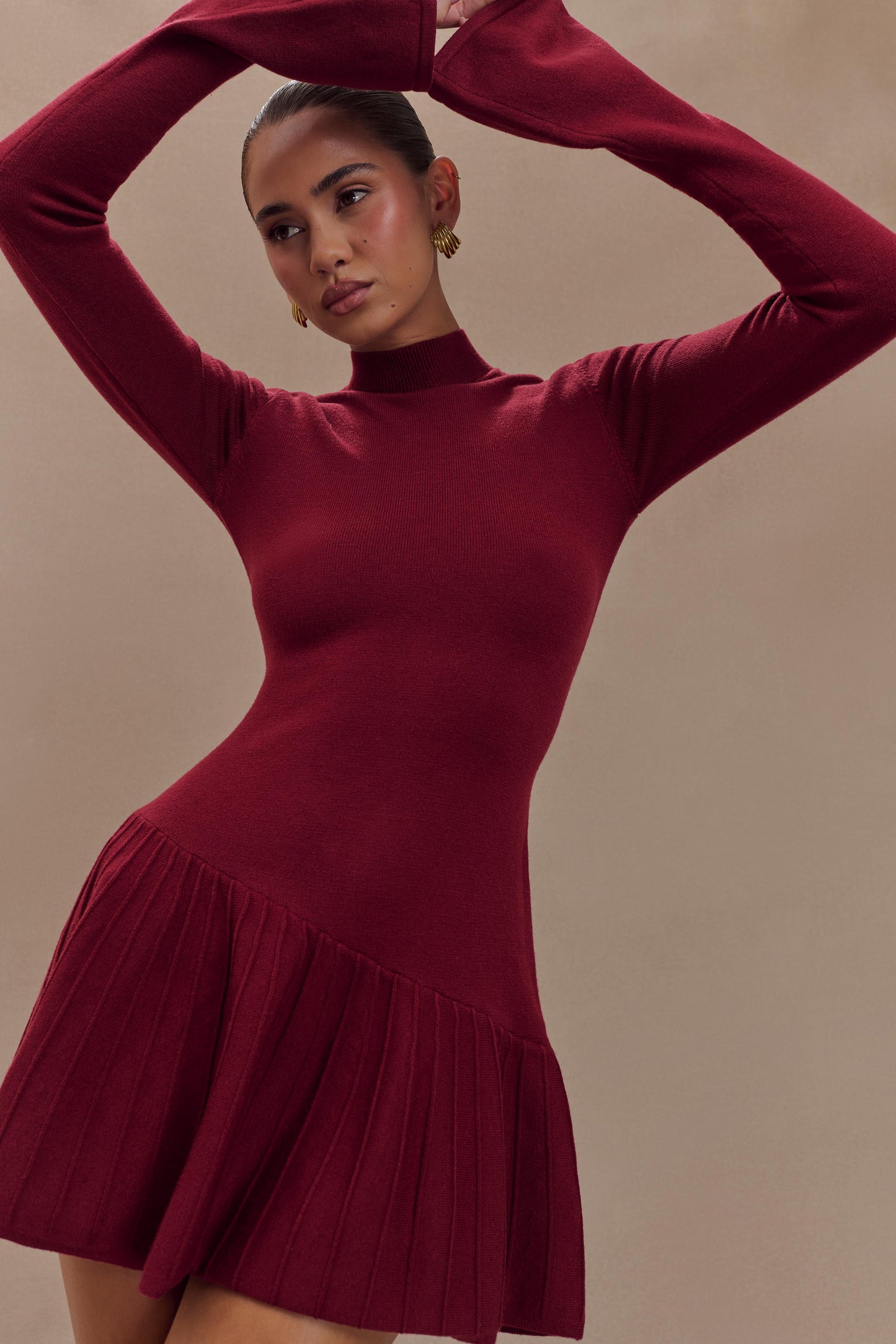 Mini-robe en tricot Blair à plis - Merlot