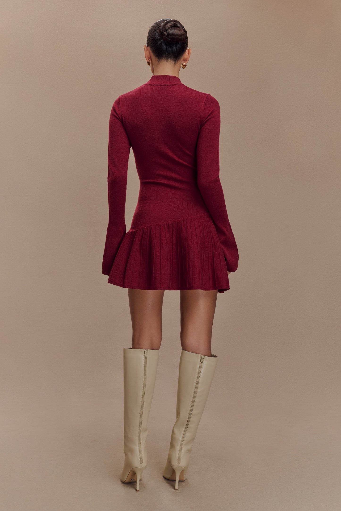 Mini-robe en tricot Blair à plis - Merlot