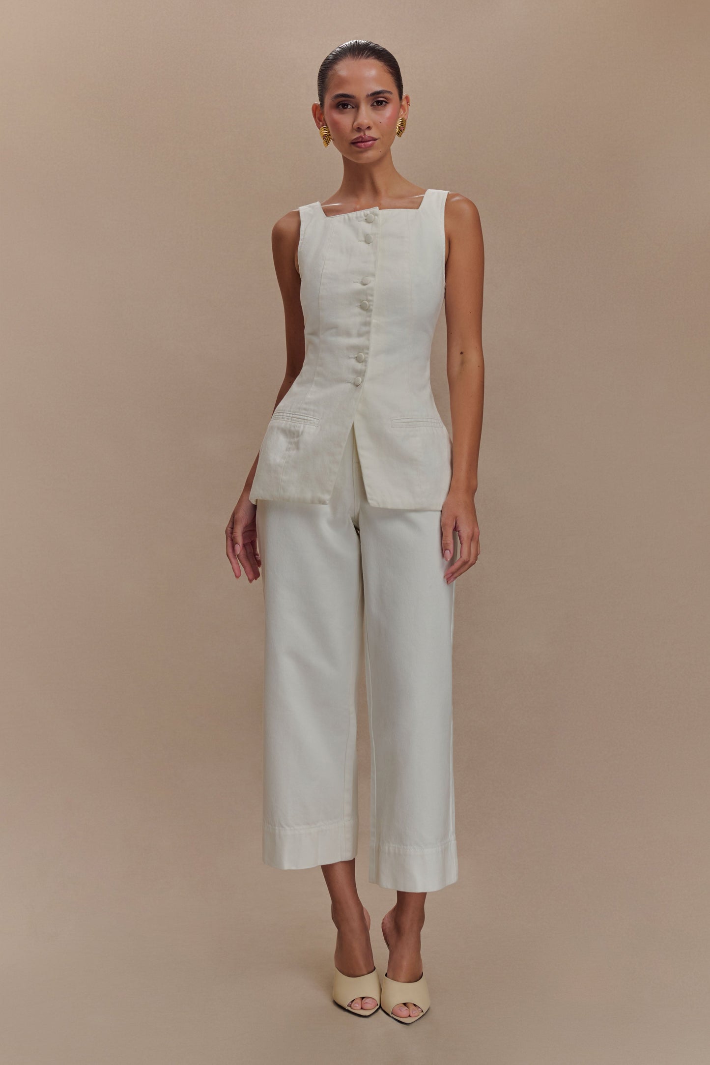 Jeans taille haute et jambe large, modèle Kaitlyn - Blanc