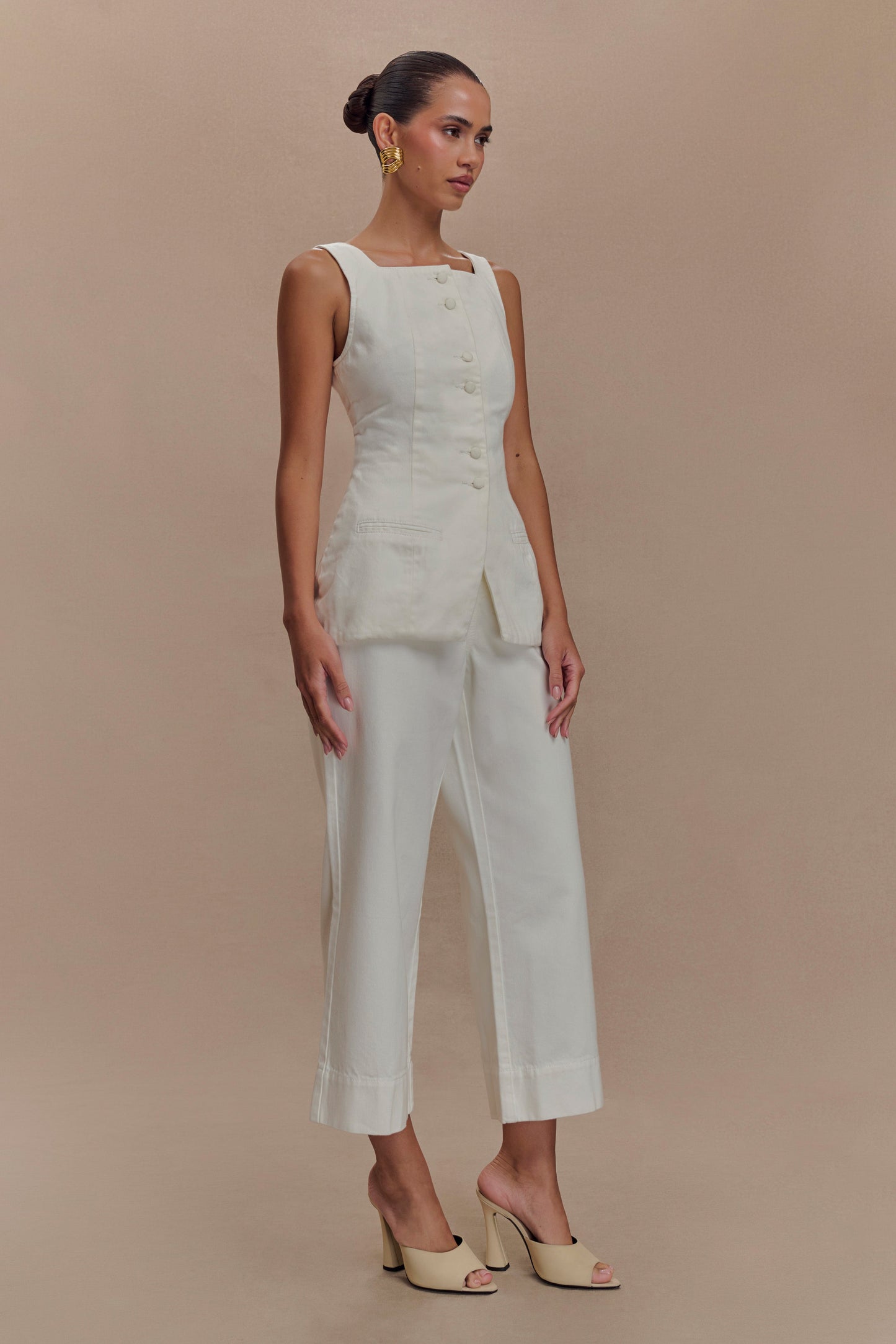 Jeans taille haute et jambe large, modèle Kaitlyn - Blanc