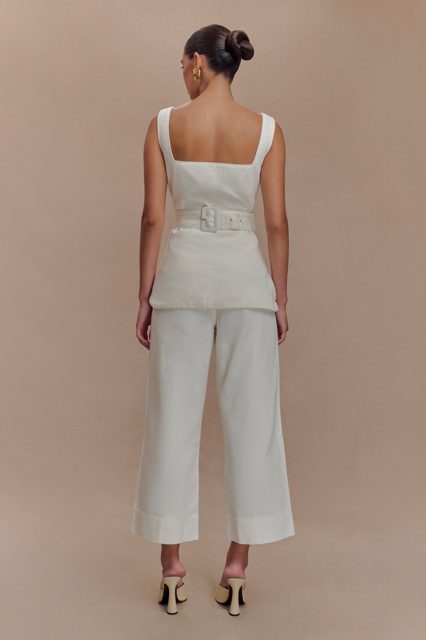 Jeans taille haute et jambe large, modèle Kaitlyn - Blanc