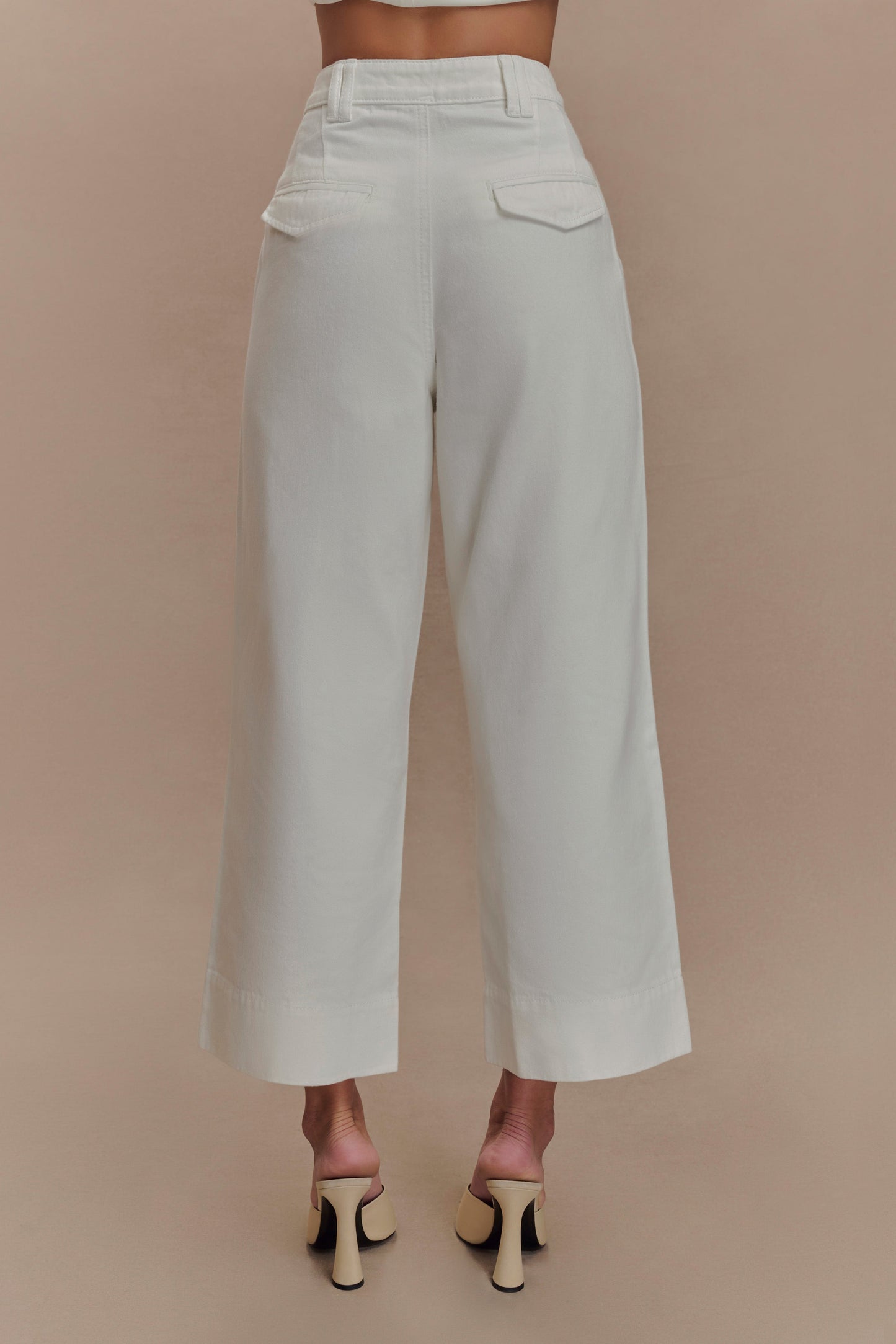 Jeans taille haute et jambe large, modèle Kaitlyn - Blanc