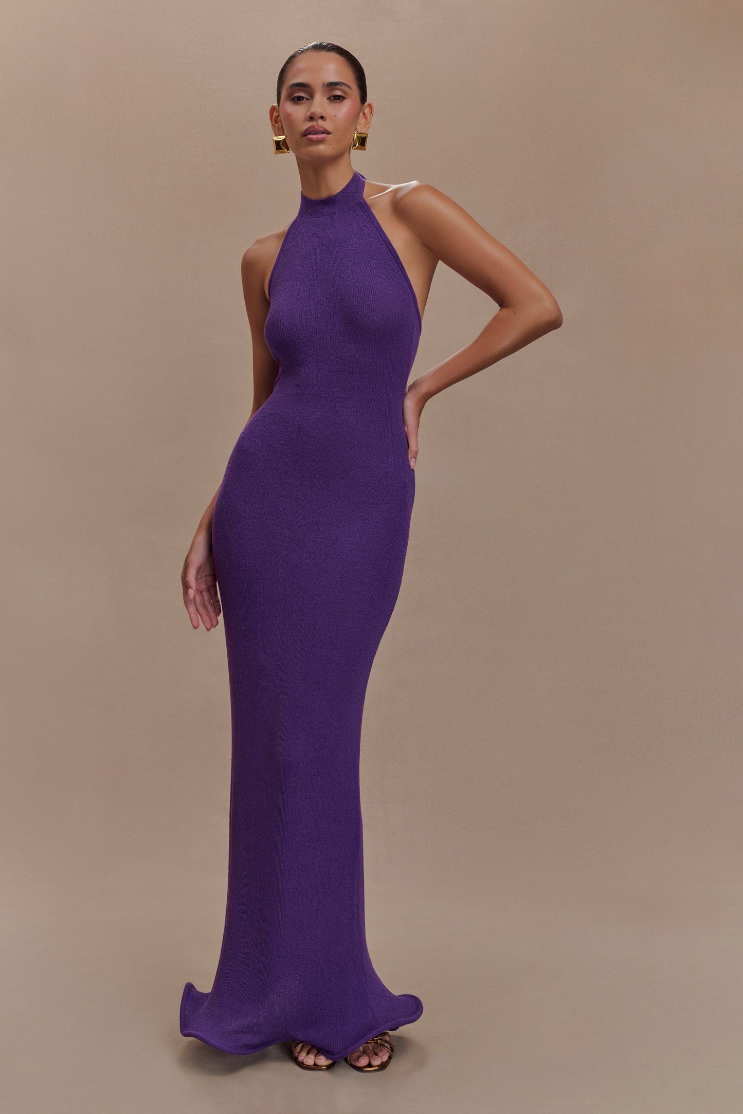 Robe Maxi Tricotée Melodie à Décolleté Croisé - Violette