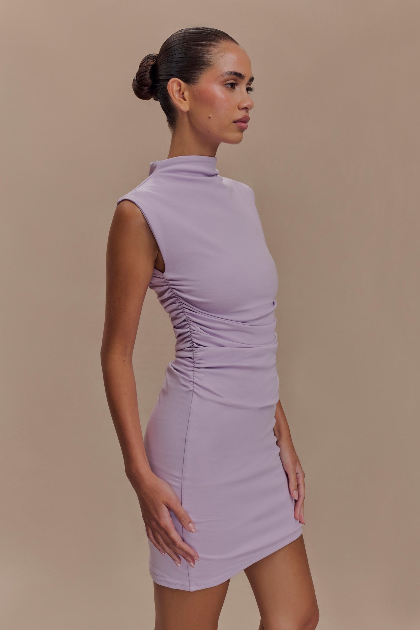 Robe mini sans manches à col montant Elliot - Lilas
