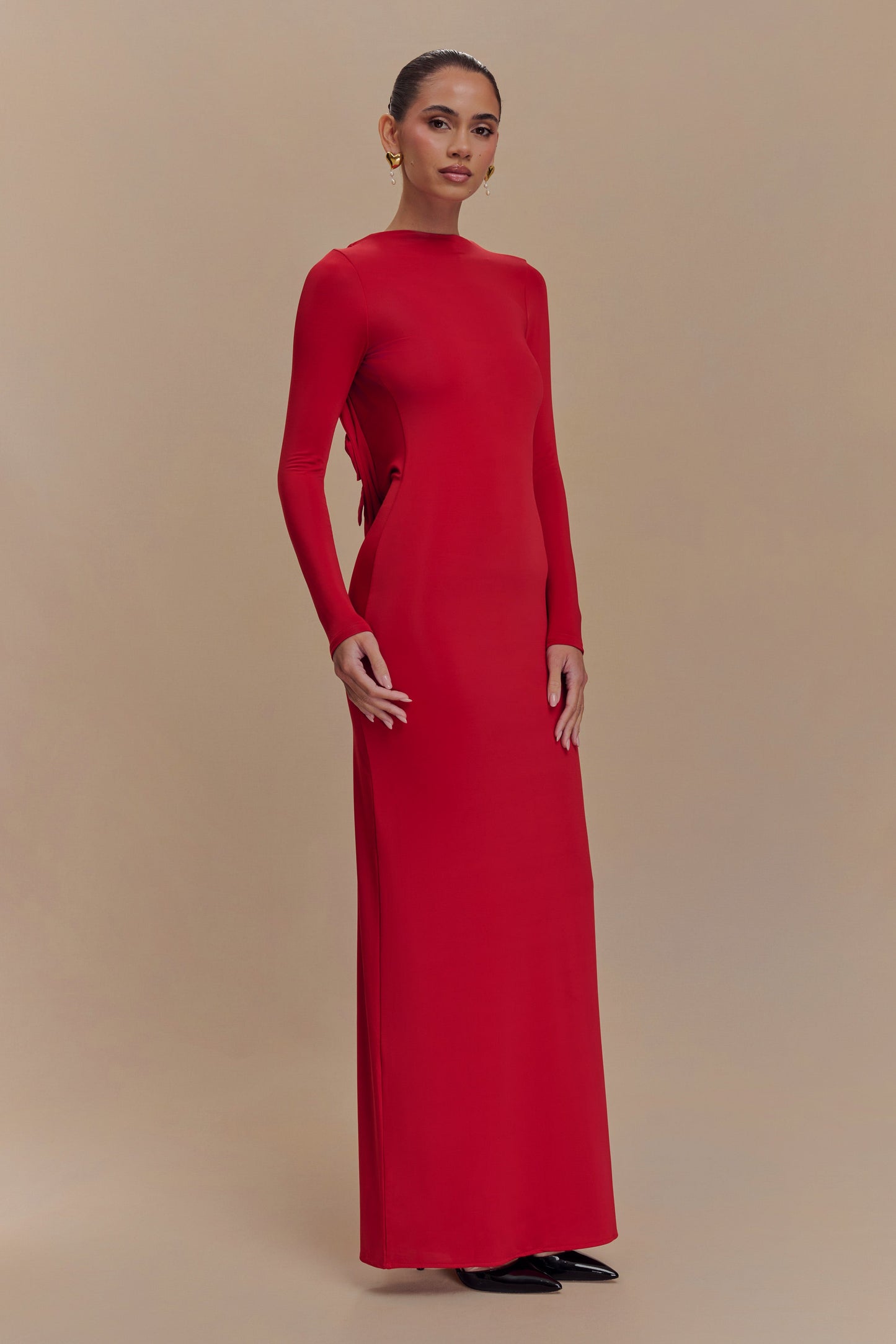 Robe Maxi Évasée à Manches Longues Bennett - Rubis