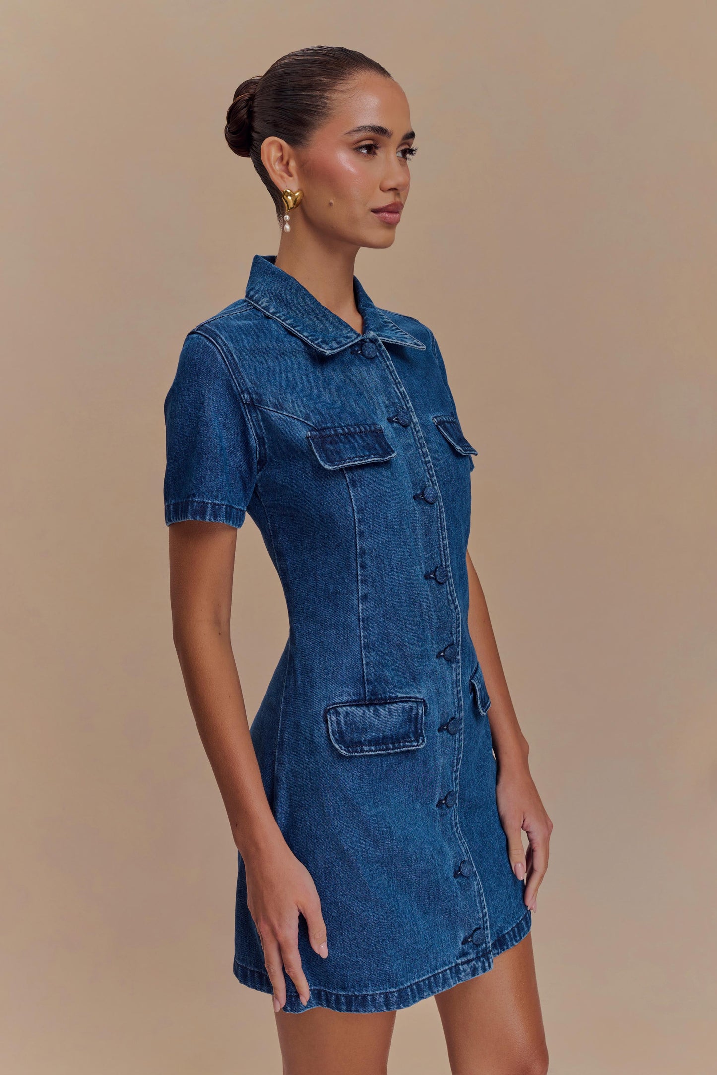 Mini-robe en jean à boutons Leighton - Bleu foncé