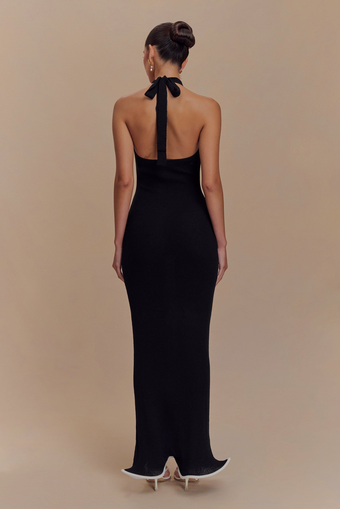 Robe Maxi Tricot Melodie à Manches Frangées - Noir/Blanc