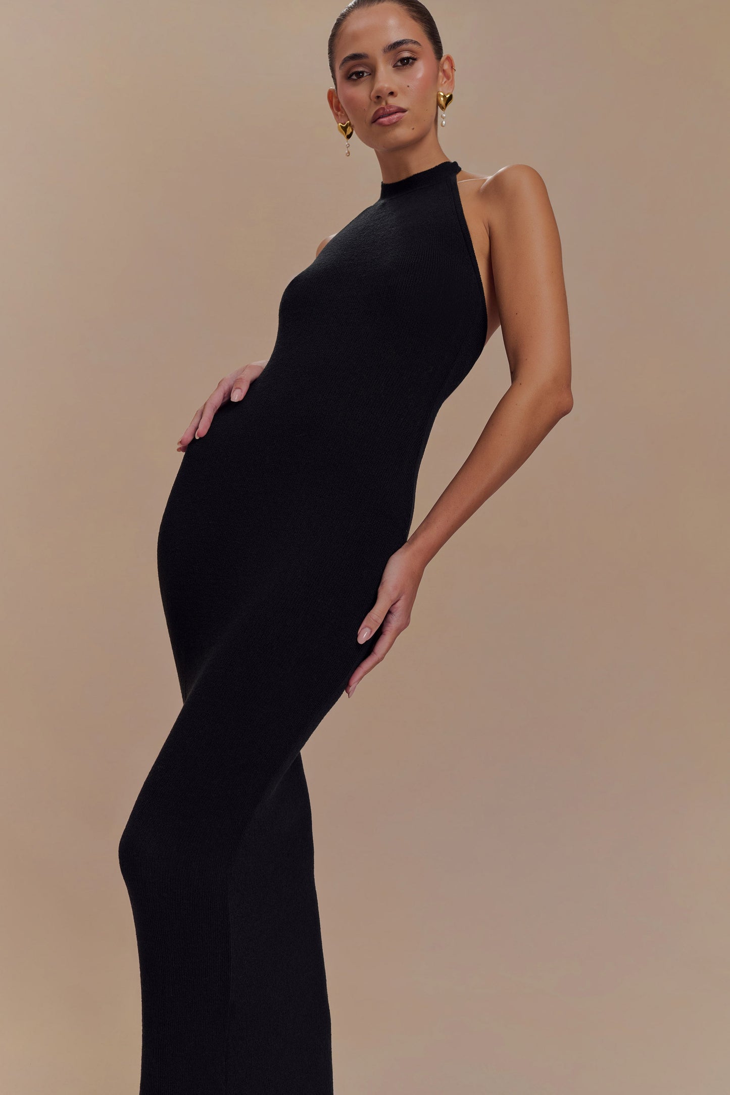 Robe Maxi Tricot Melodie à Manches Frangées - Noir/Blanc