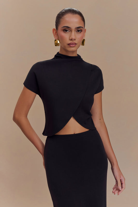 Top en jersey scuba à col montant Eris - Noir