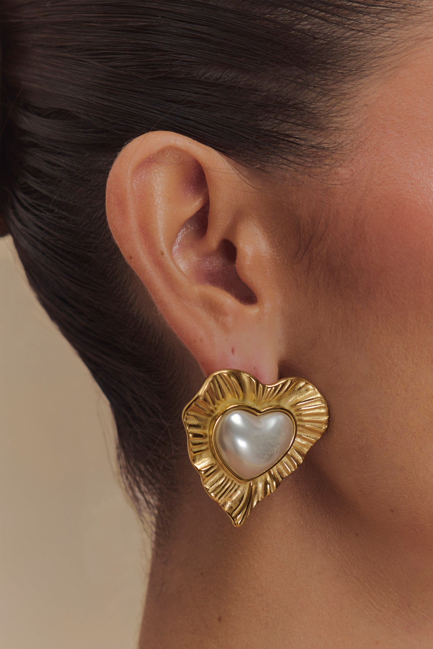 Boucles d'oreilles perles "Cœur à Cœur" - Or