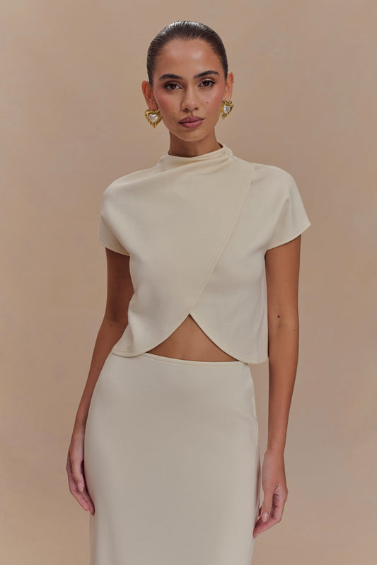 Top en jersey scuba à col montant Eris - Ivoire