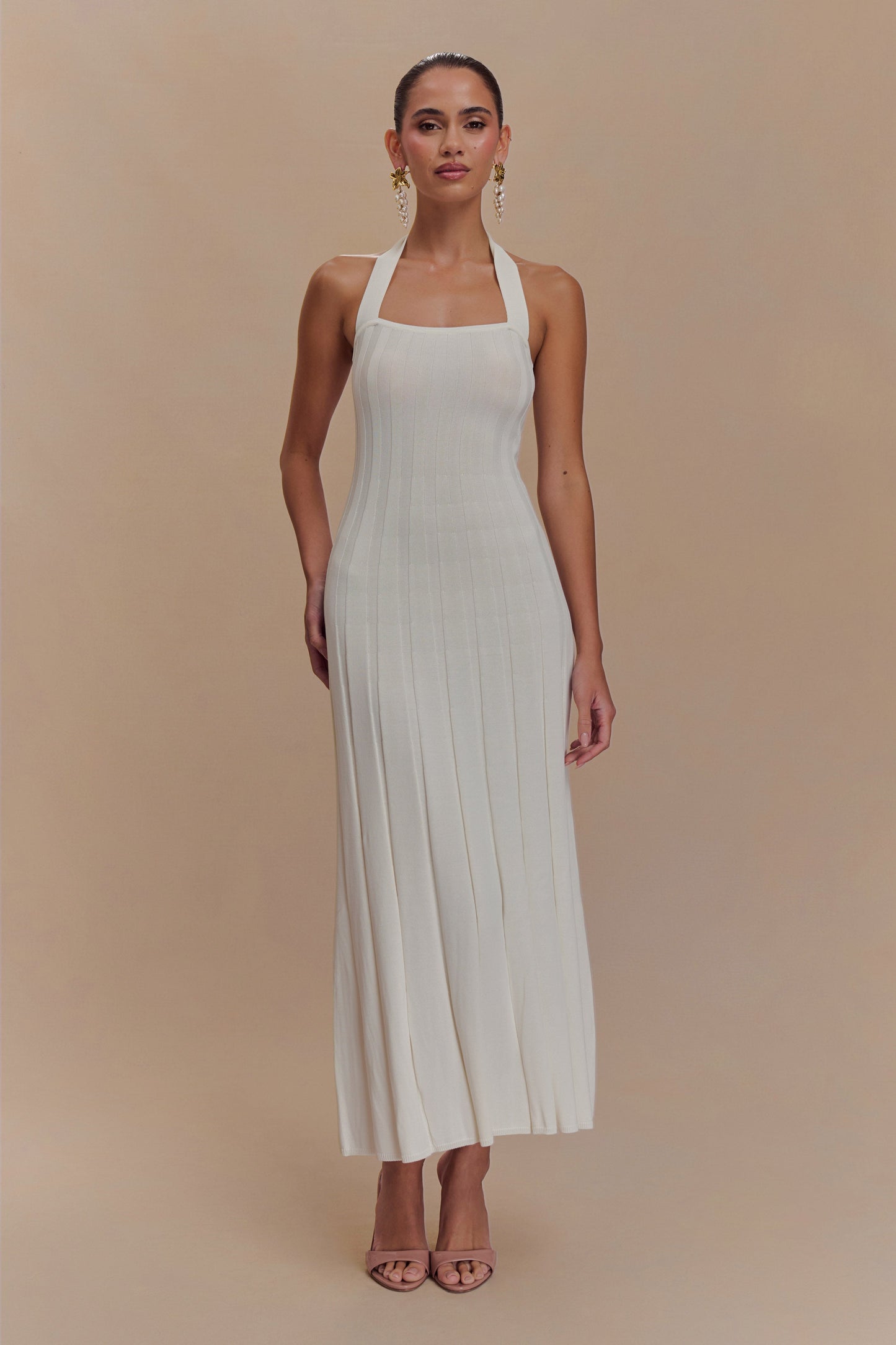 Robe midi en jersey Jacqui à col montant - Ivoire