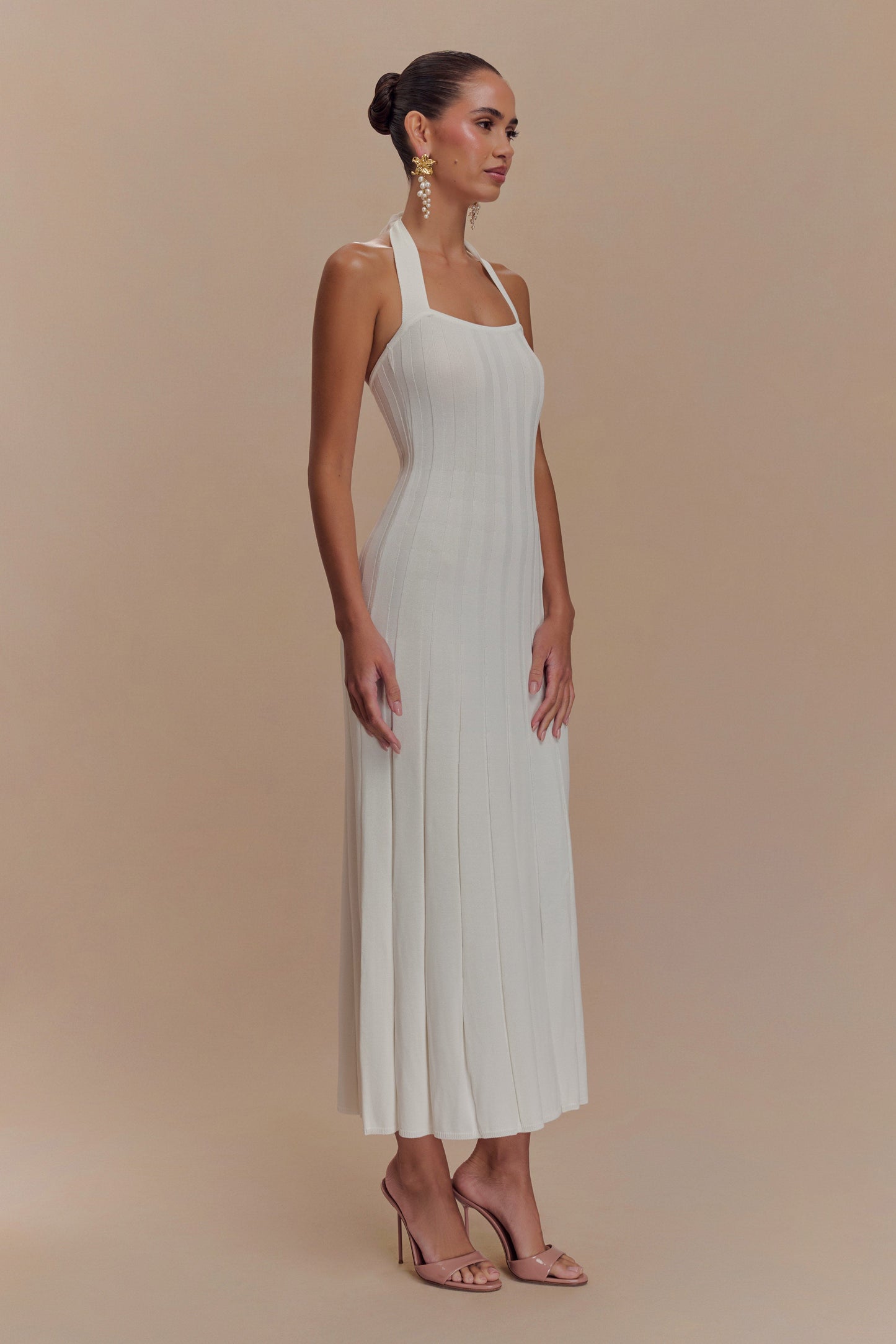 Robe midi en jersey Jacqui à col montant - Ivoire