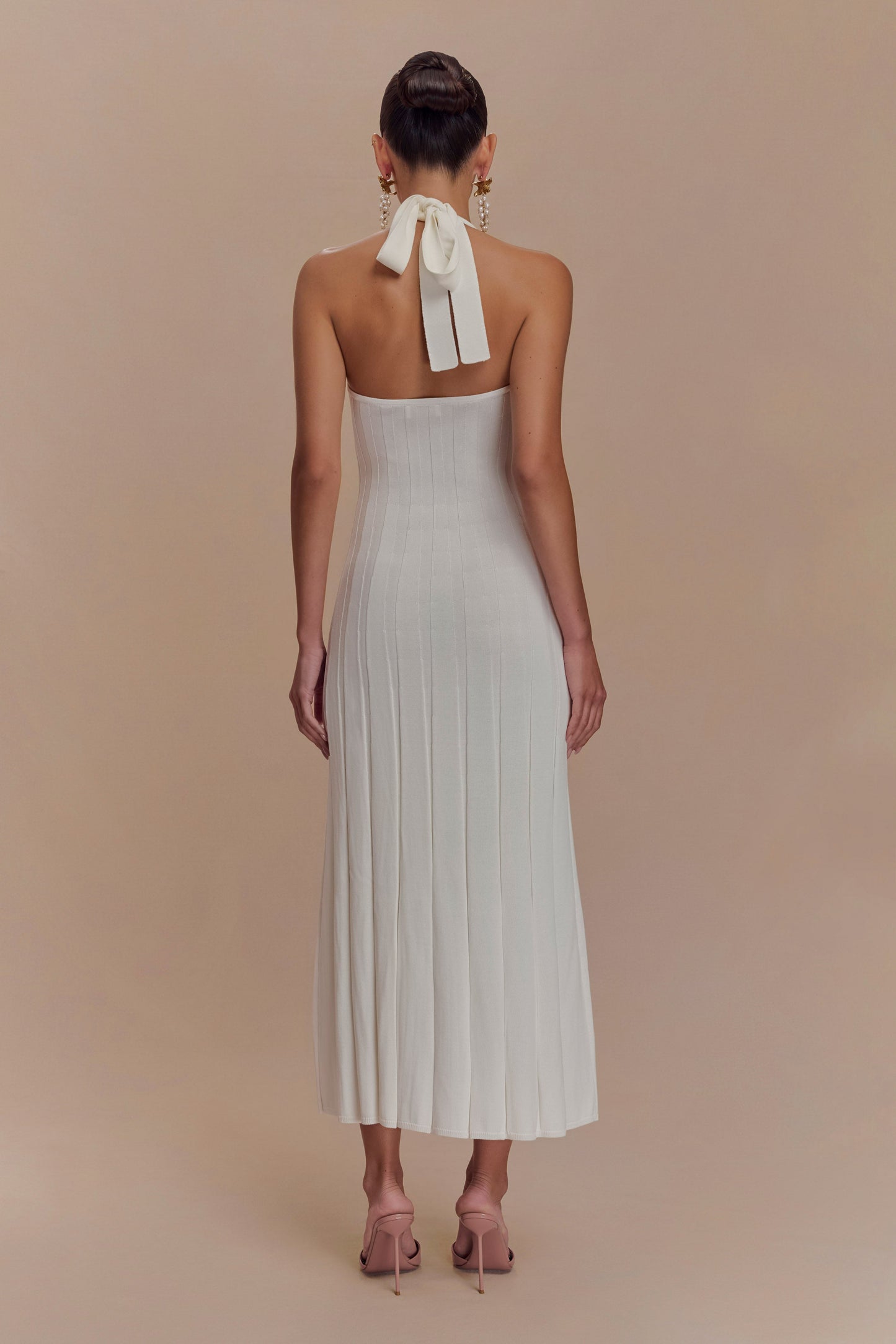 Robe midi en jersey Jacqui à col montant - Ivoire