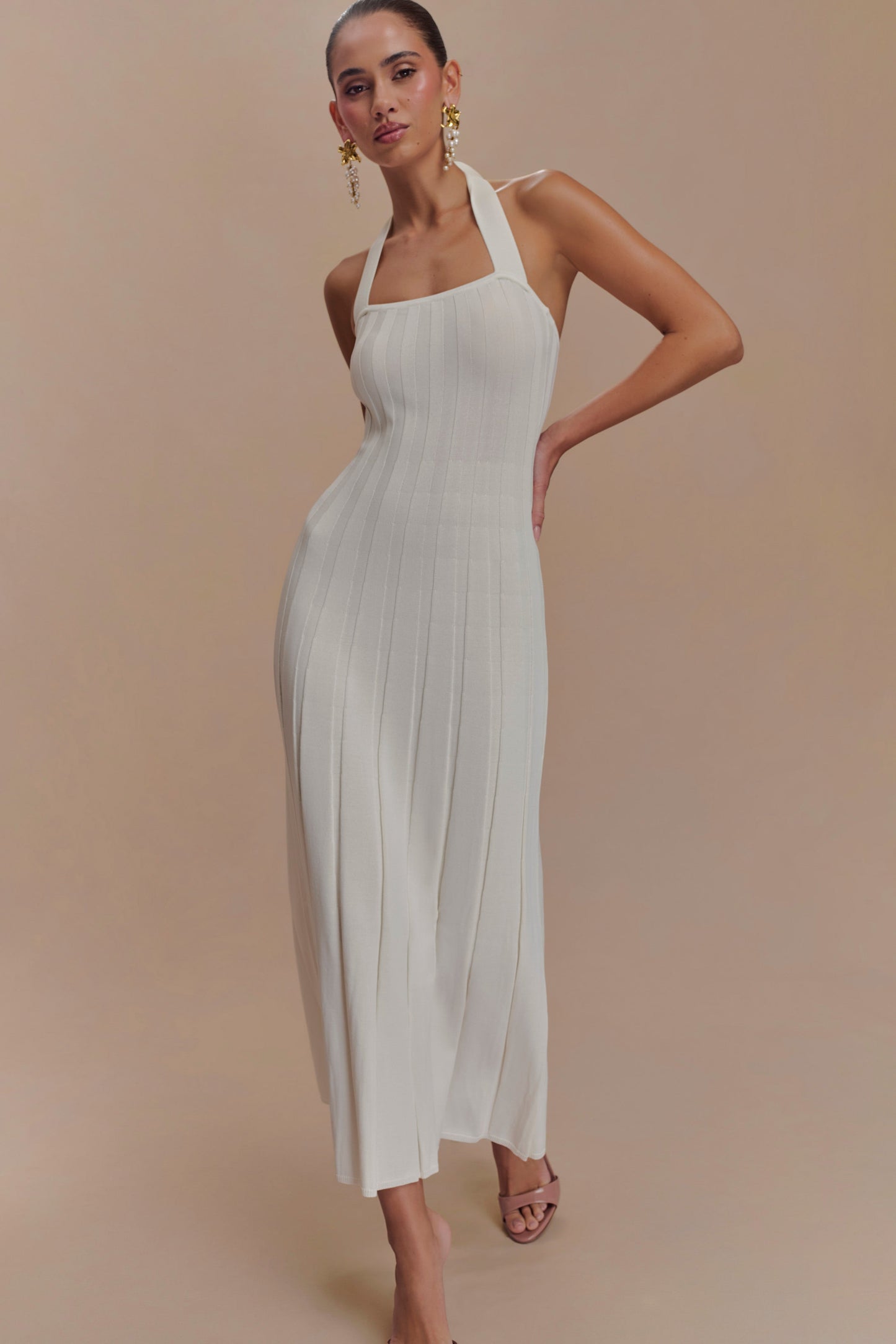 Robe midi en jersey Jacqui à col montant - Ivoire