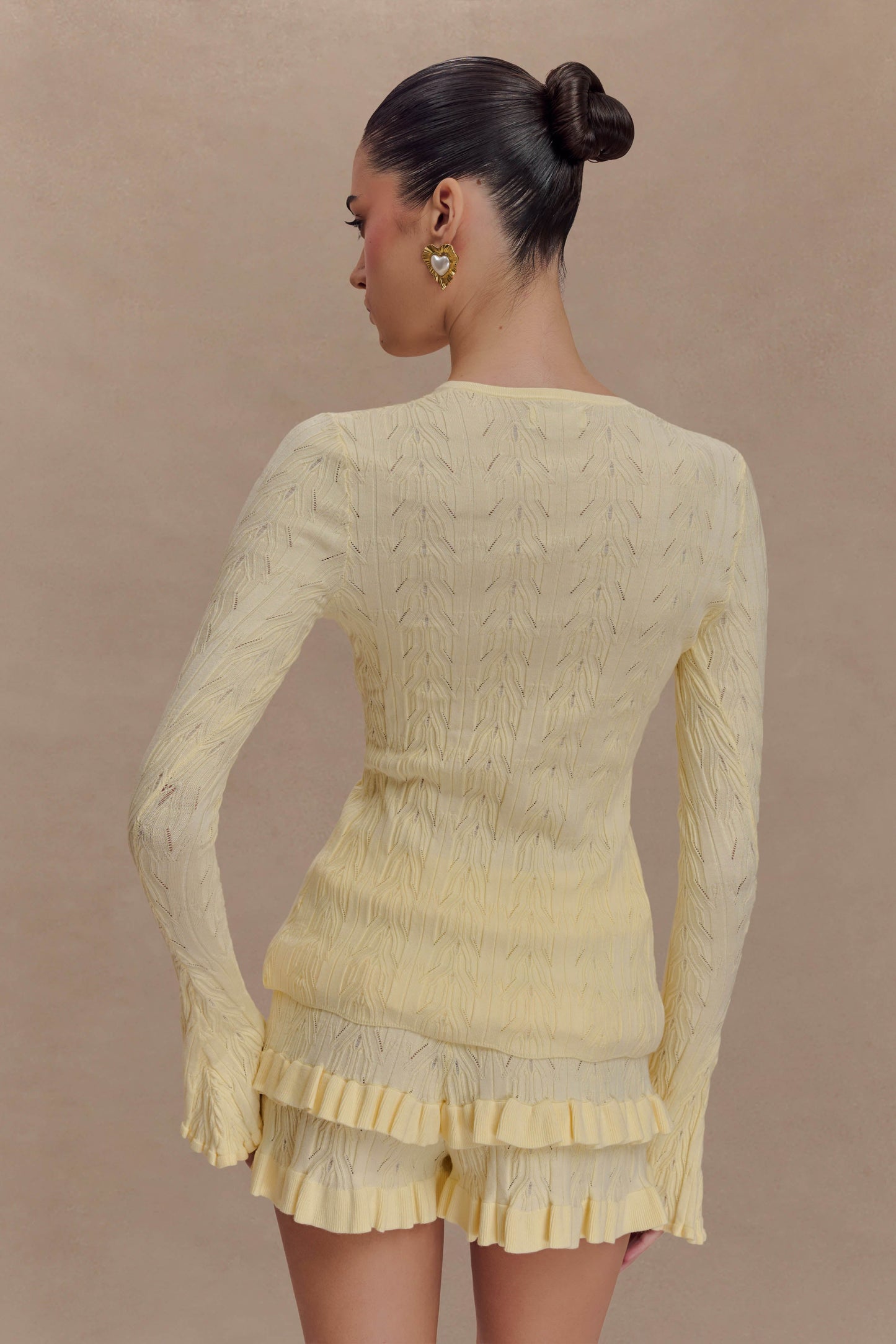 Cardigan à manches cloche Amy Pointelle - Citron