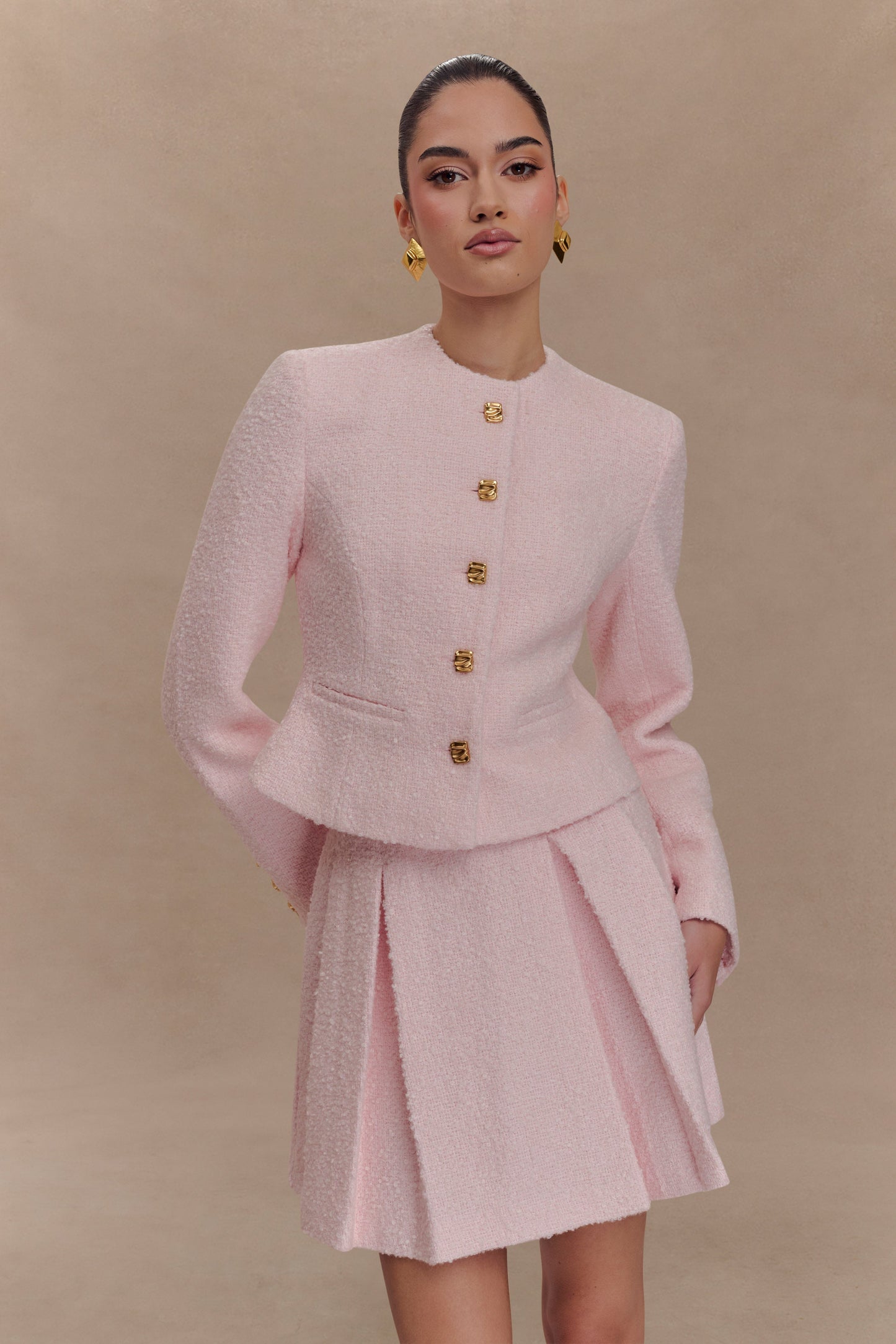 Jupe mini Cleo en boucle - Rose poudré