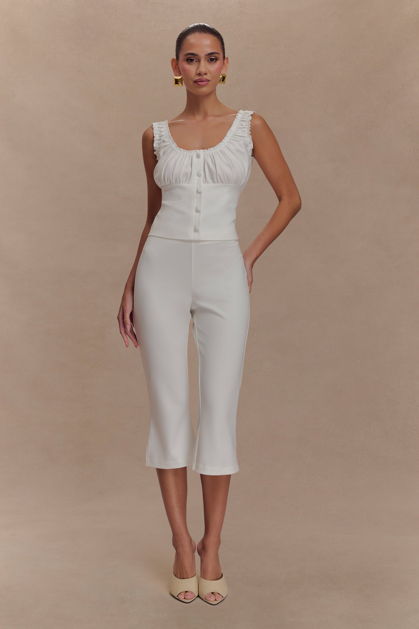 Pantalon Capri en Crêpe à Emmanchures Layla - Blanc