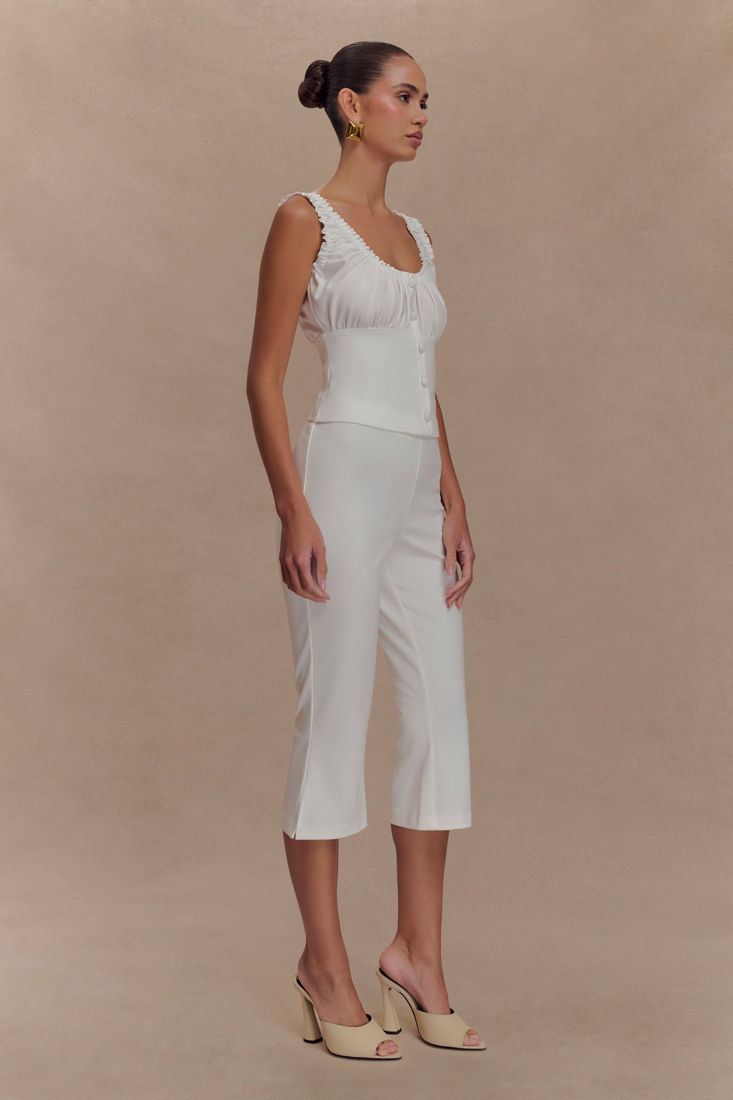 Pantalon Capri en Crêpe à Emmanchures Layla - Blanc