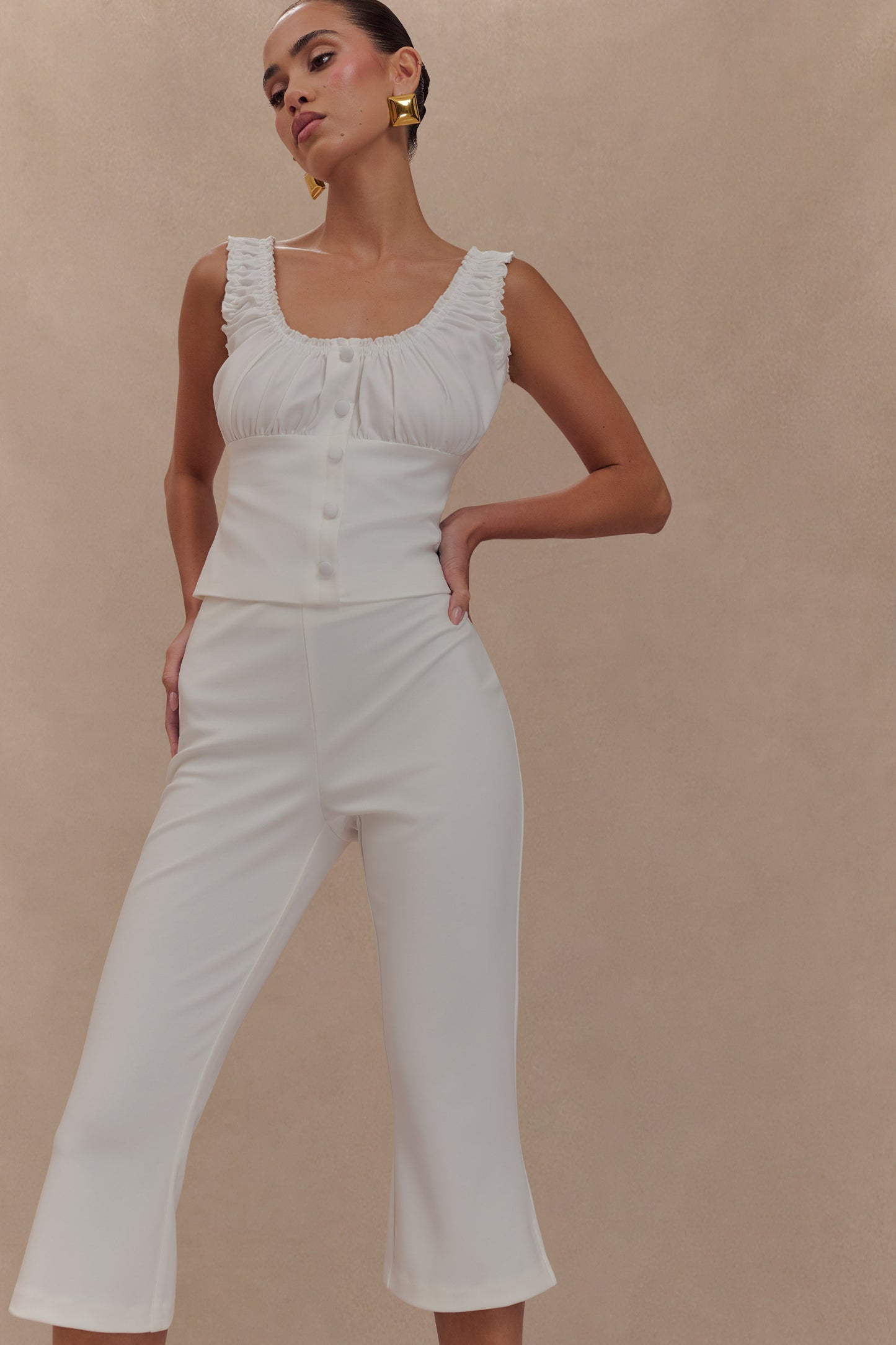 Pantalon Capri en Crêpe à Emmanchures Layla - Blanc