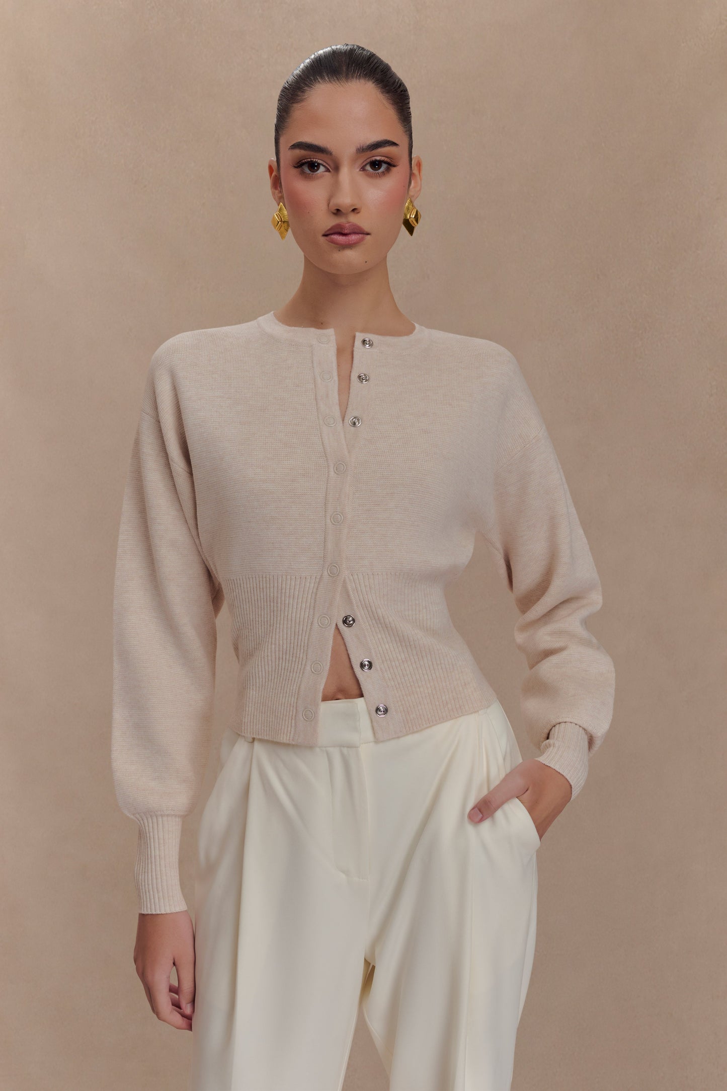 Cardigan en tricot à boutons Ferne - Gris avoine chiné