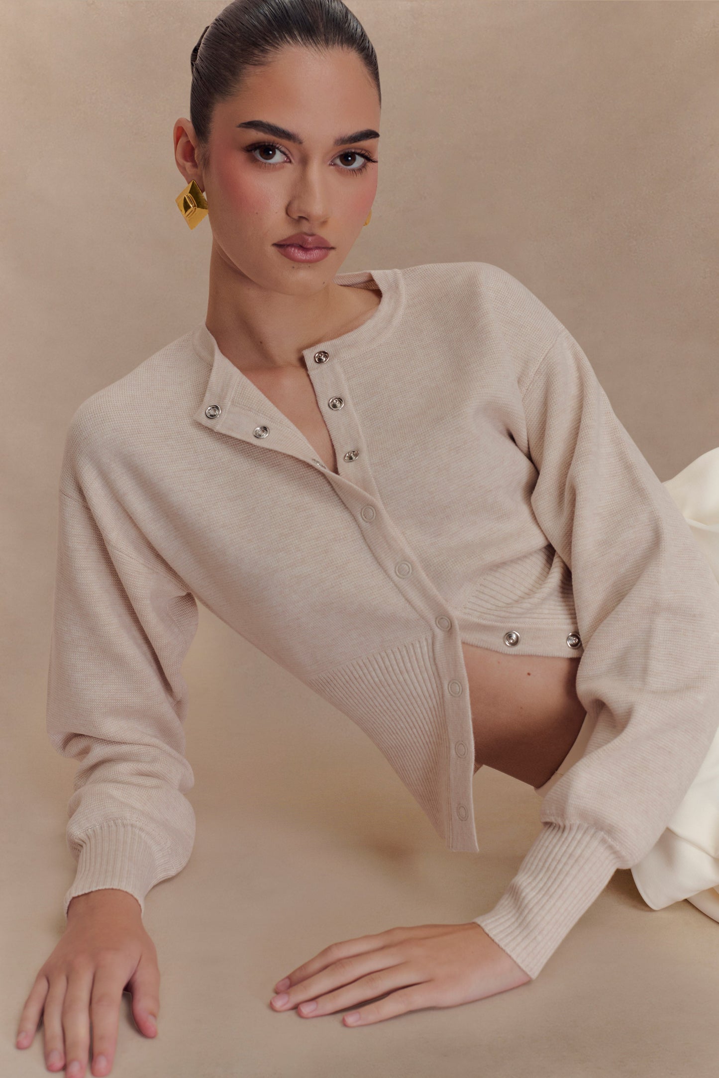 Cardigan en tricot à boutons Ferne - Gris avoine chiné