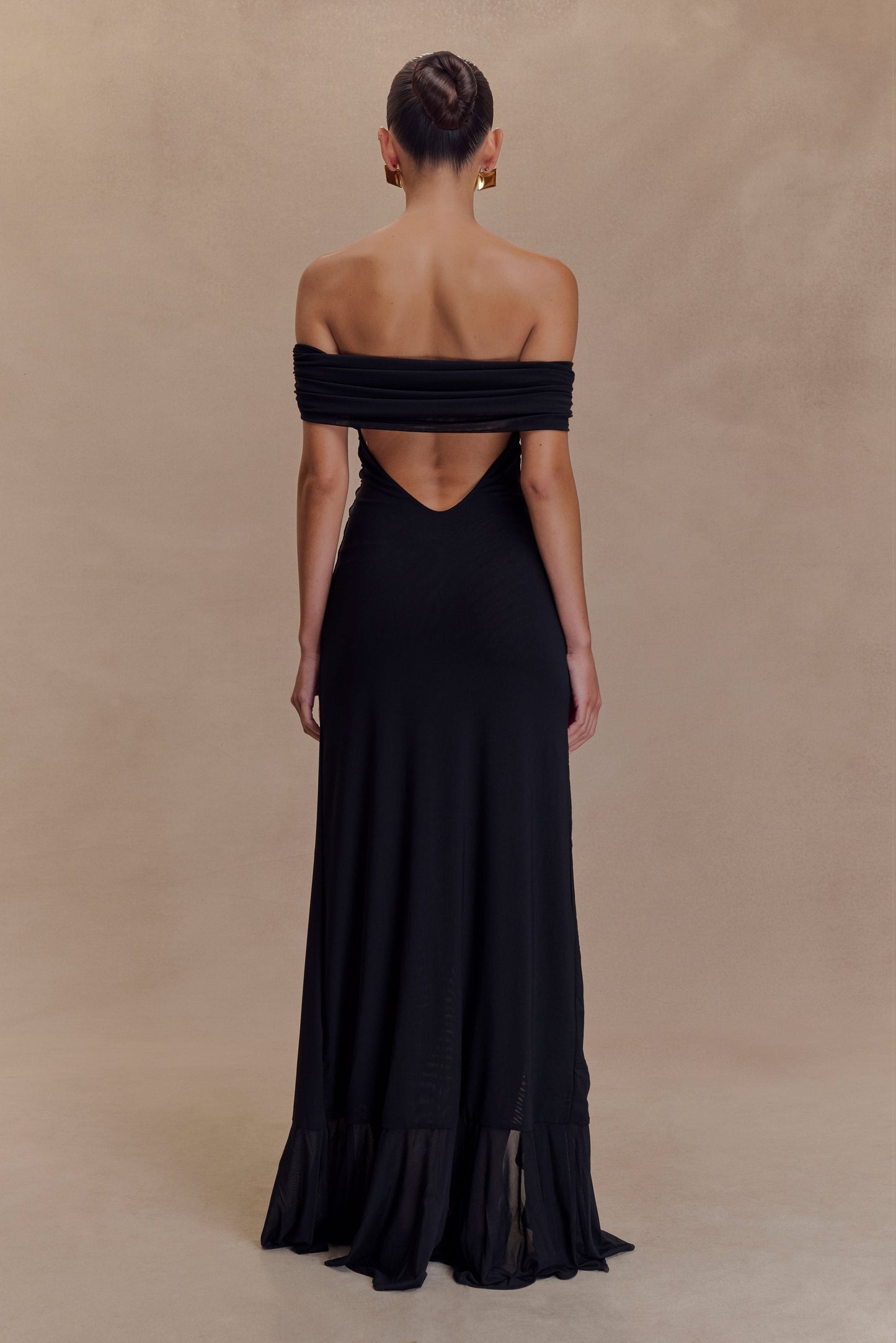 Audrey Robe Maxi en Maille à Manches Décolletées - Noir