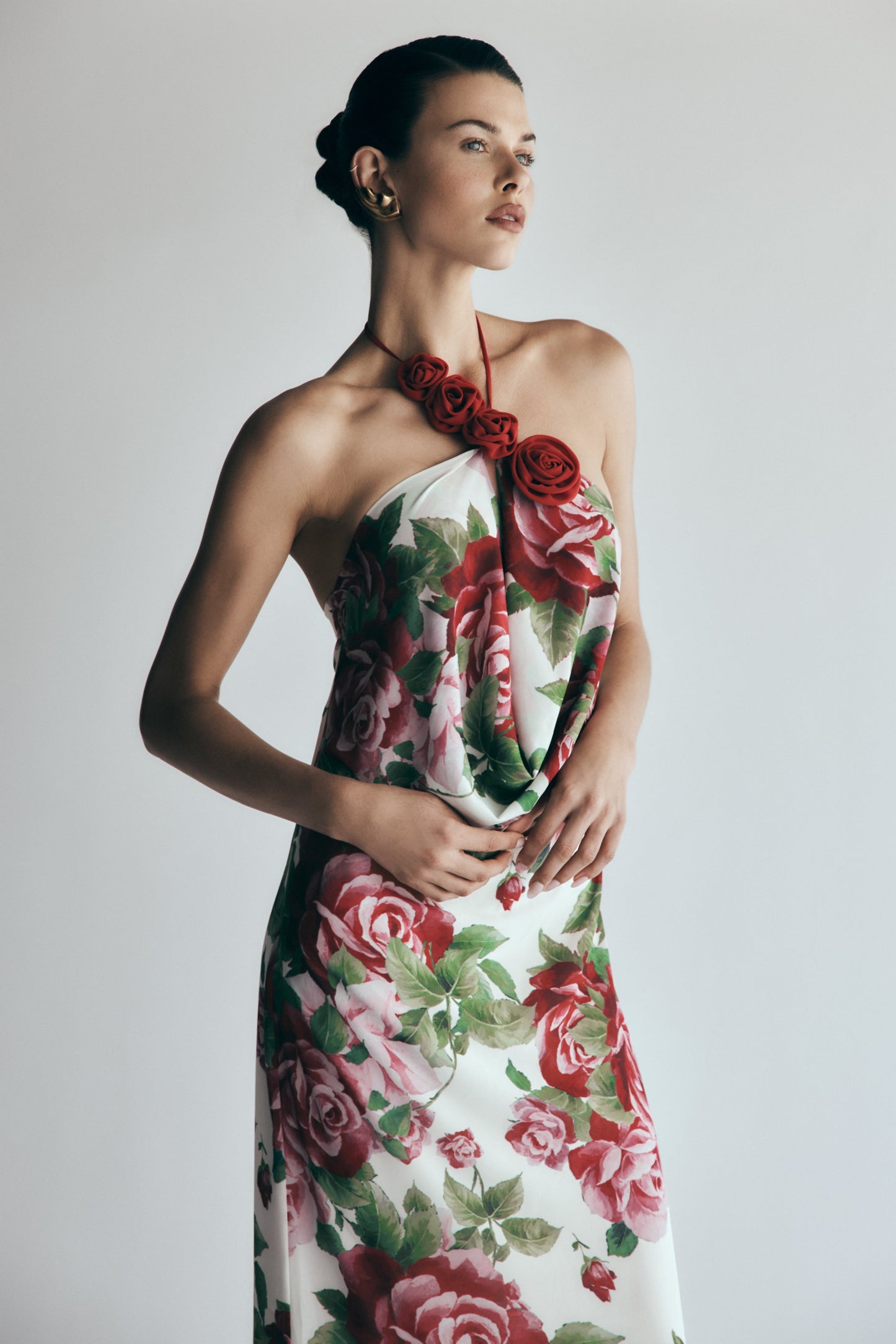 Robe Maxi Col Chandail Rosalia - Imprimé Rose Sonia