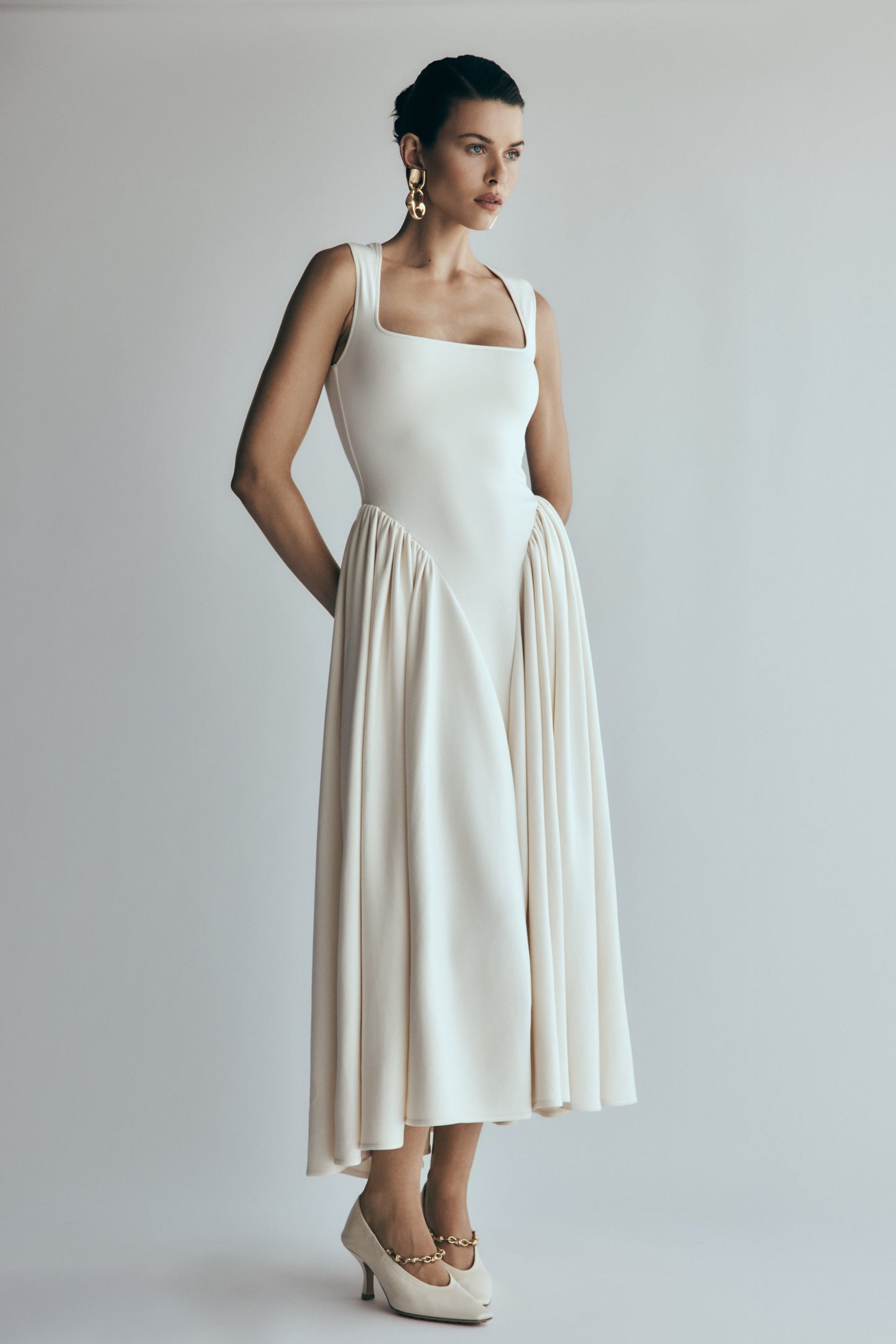Robe mi-longue en jersey scuba Sharon - Ivoire