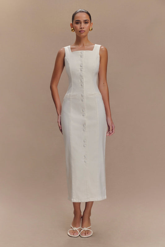 Robe midi en jean Reyna - Blanche