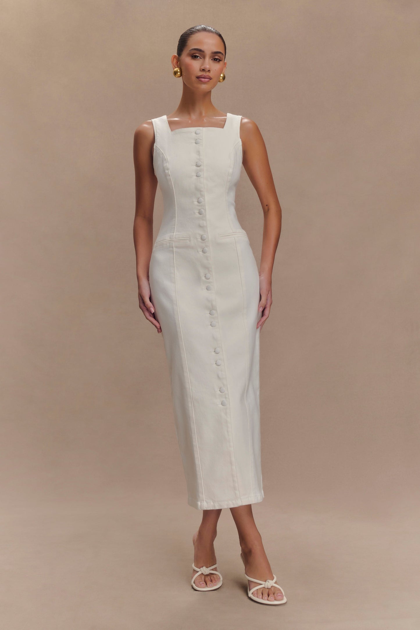 Robe midi en jean Reyna - Blanche