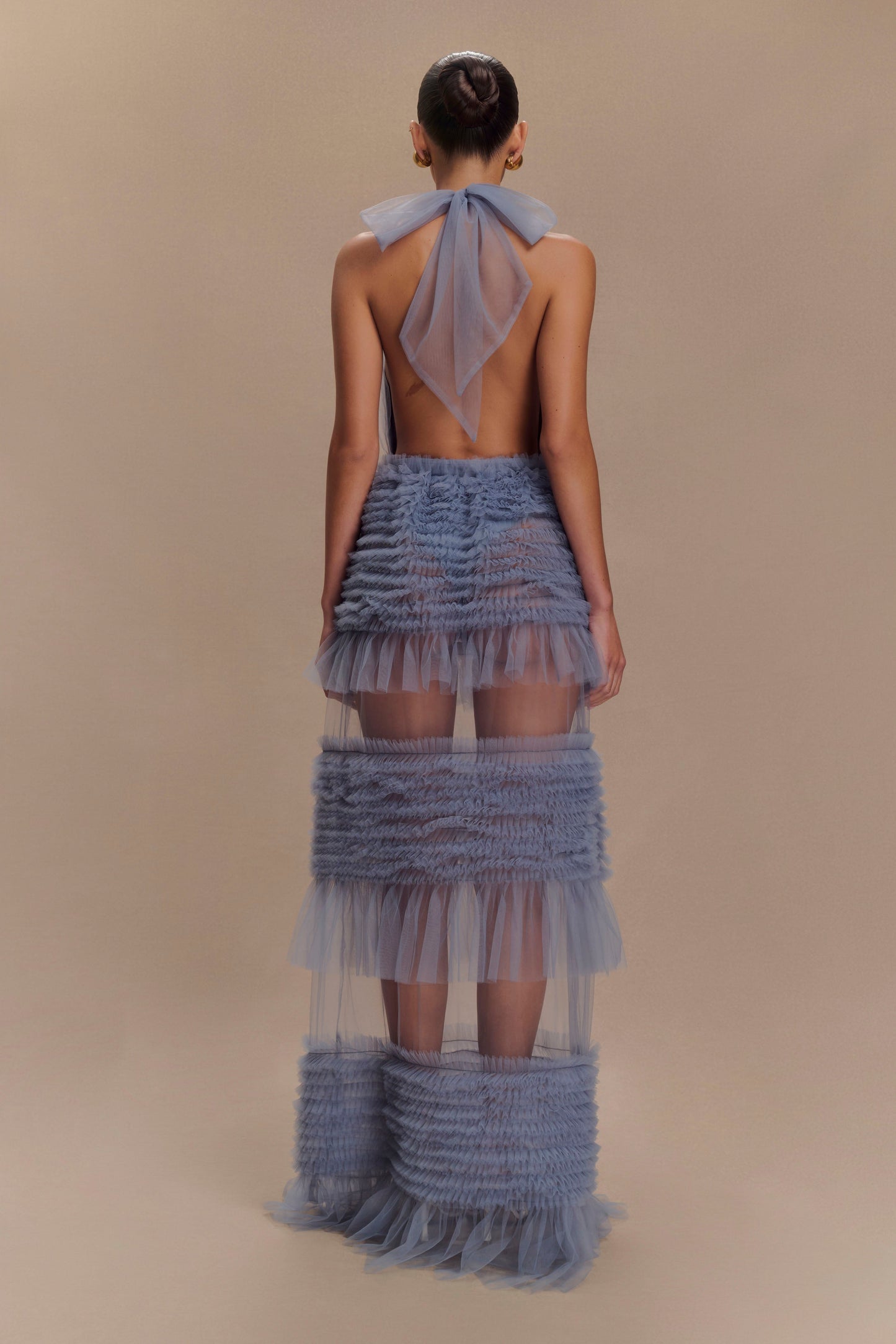 Minka Robe Maxi Halter à Volants en Maille - Bleu Cendré