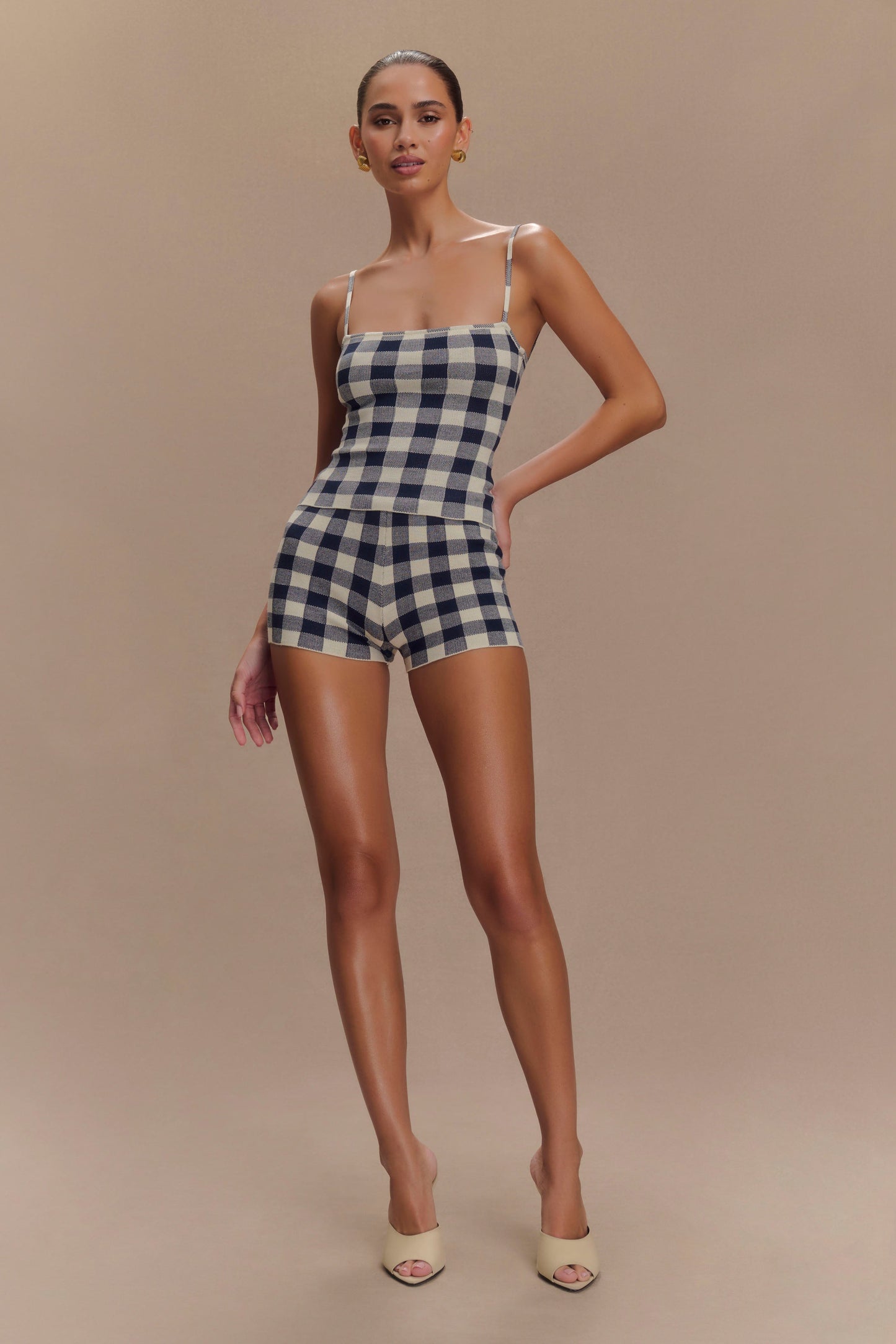 Marcie, haut en tricot sans manches - carreaux bleu marine