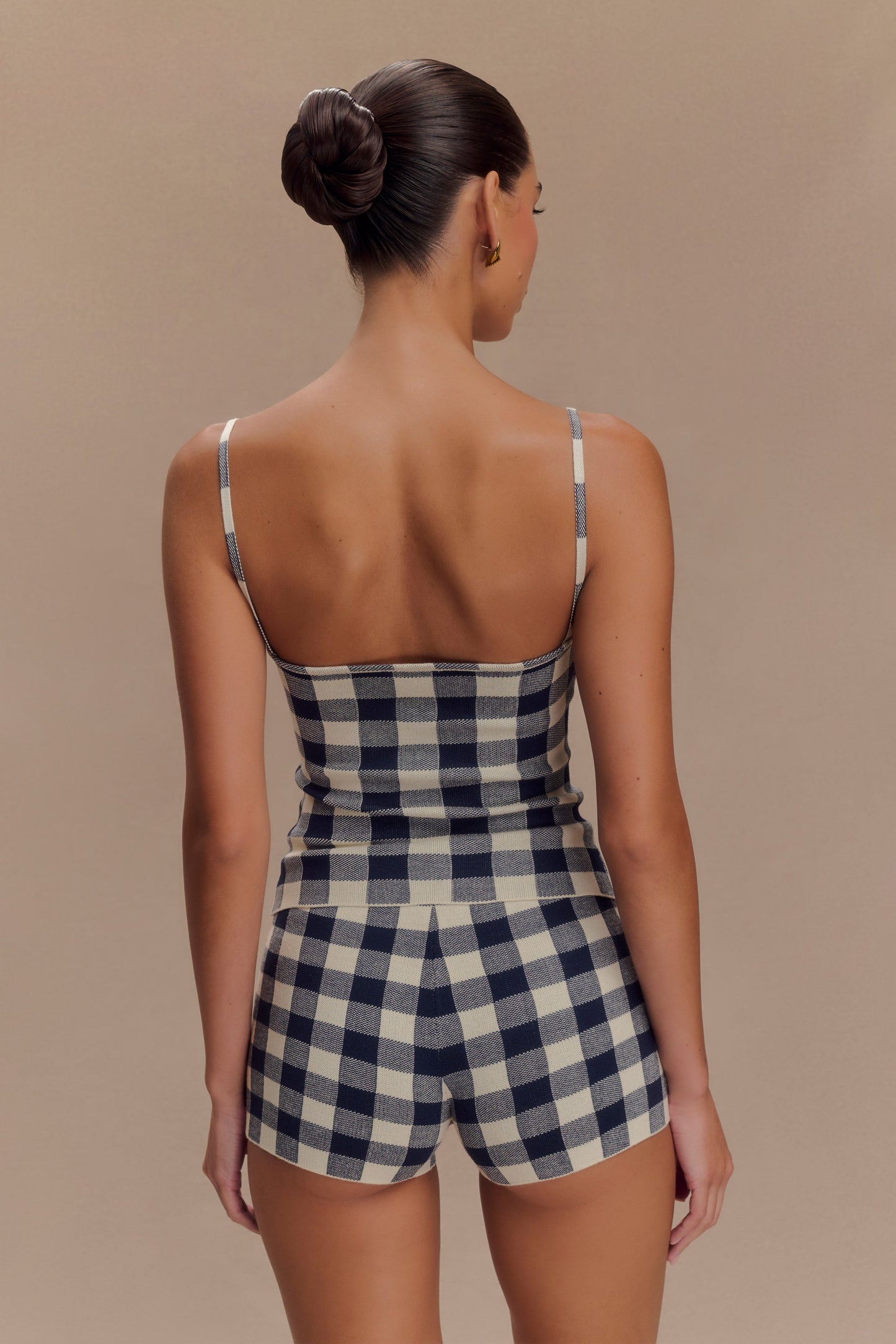 Marcie, haut en tricot sans manches - carreaux bleu marine