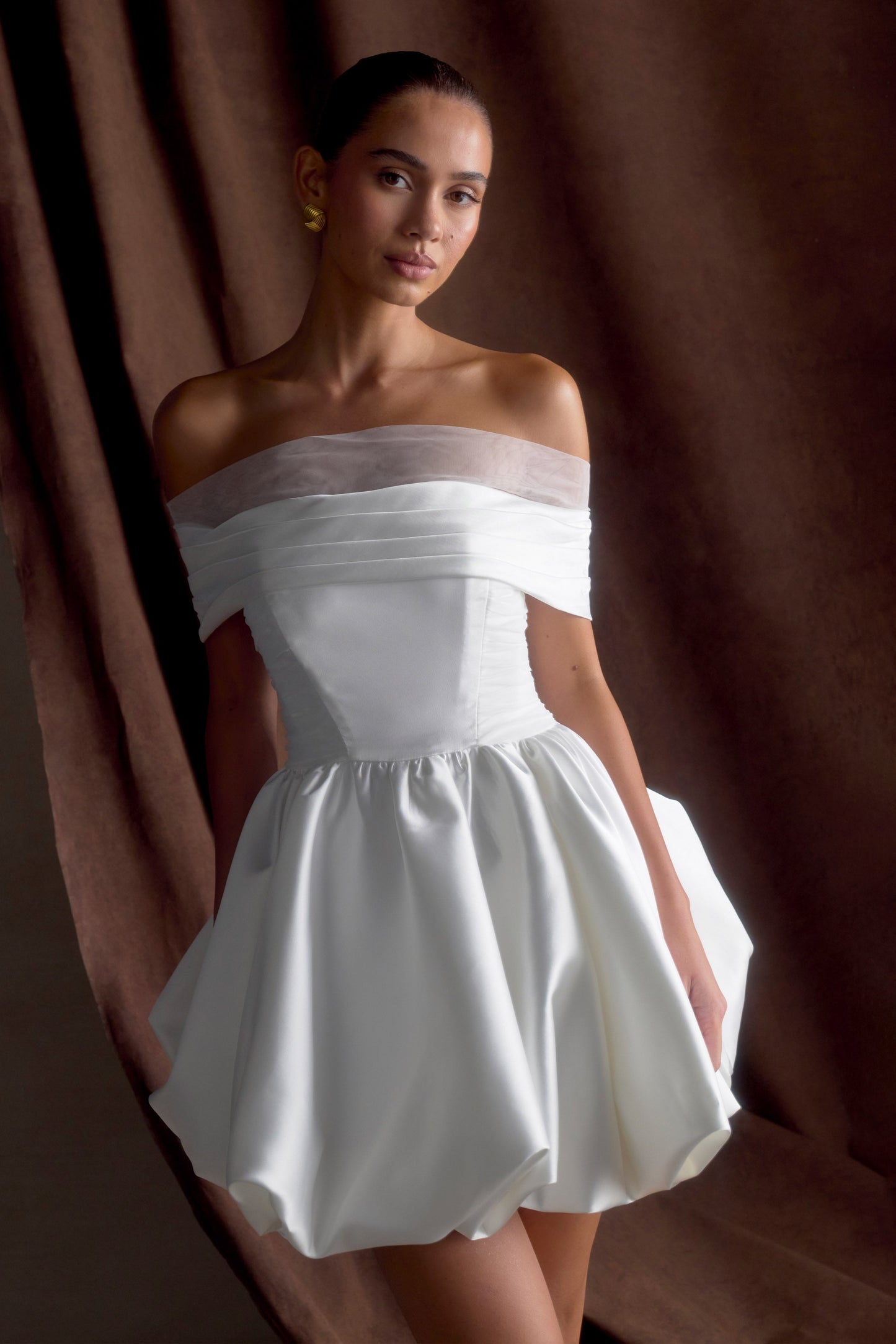 Robe mini Lauretta à épaules dénudées - Blanche