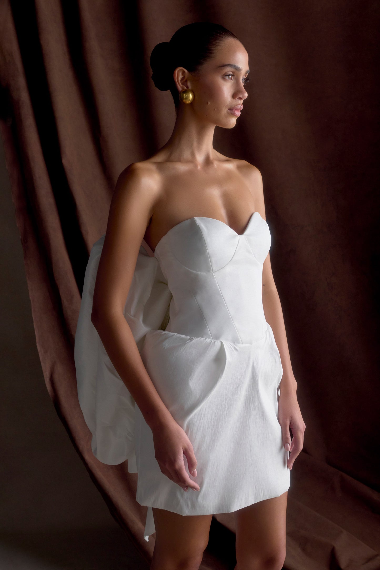 Mini-robe Suzette en taffetas avec nœud - Blanc