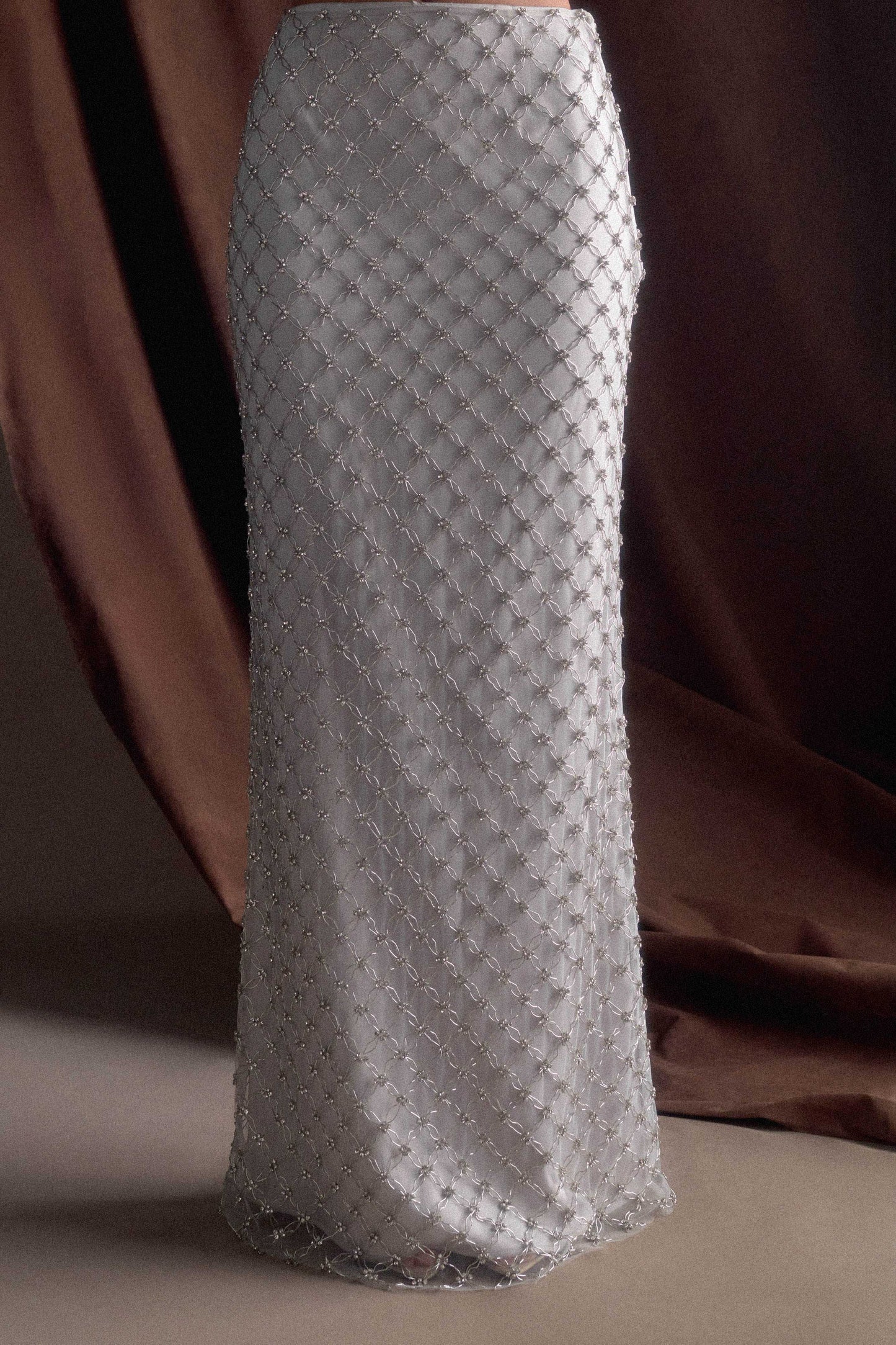Jupe Maxi Zuri Ornée de Perles Artisanales - Argent