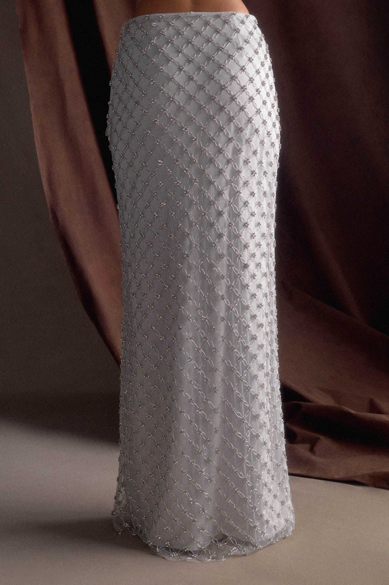 Jupe Maxi Zuri Ornée de Perles Artisanales - Argent