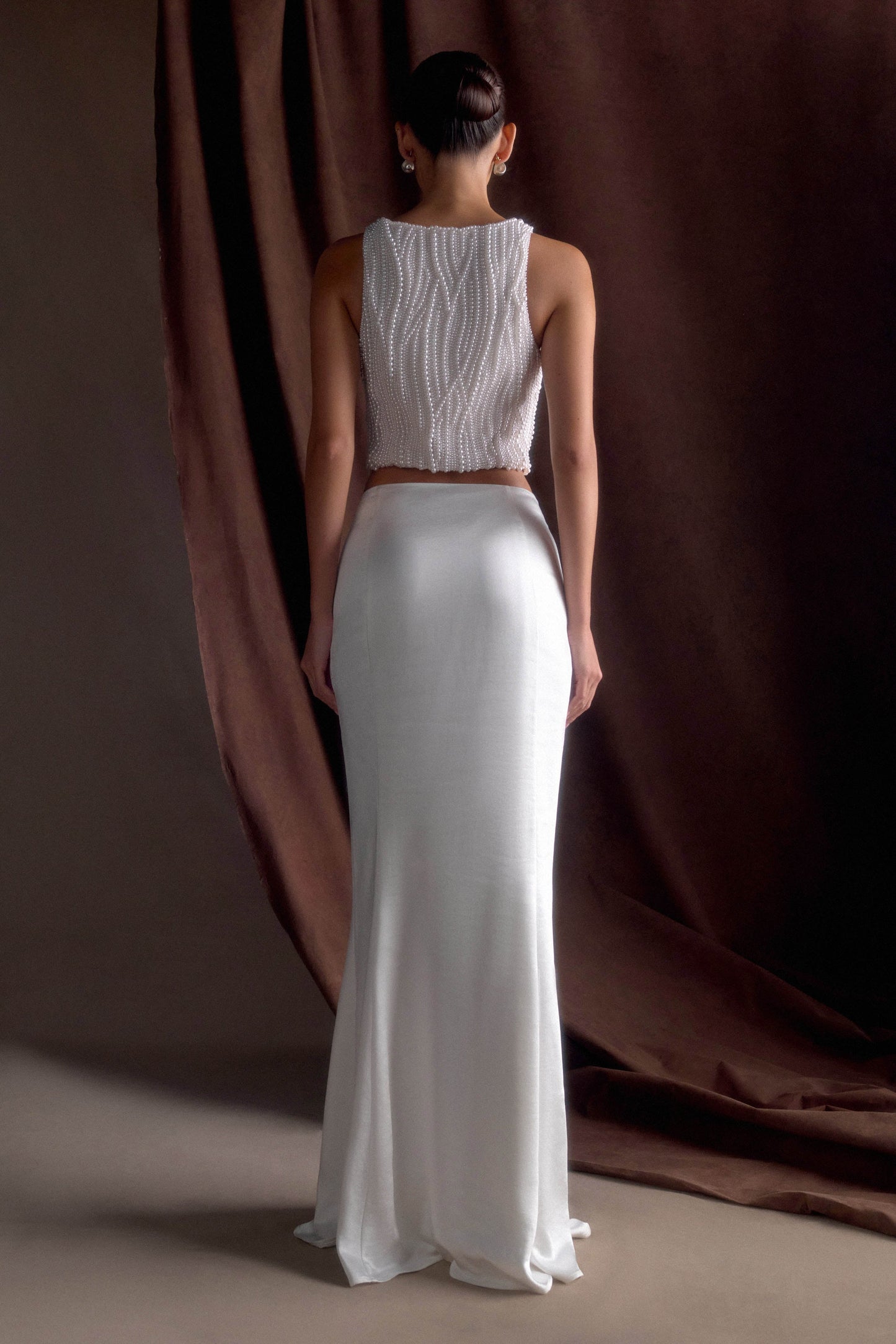 Jupe Maxi Queue de Poisson en Satin Khloe - Blanche